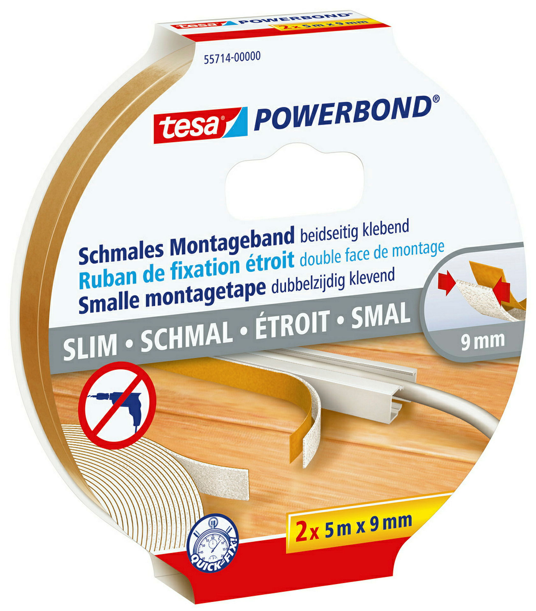 tesa® Powerbond Montageband schmal, transparent, 5m x 9mm