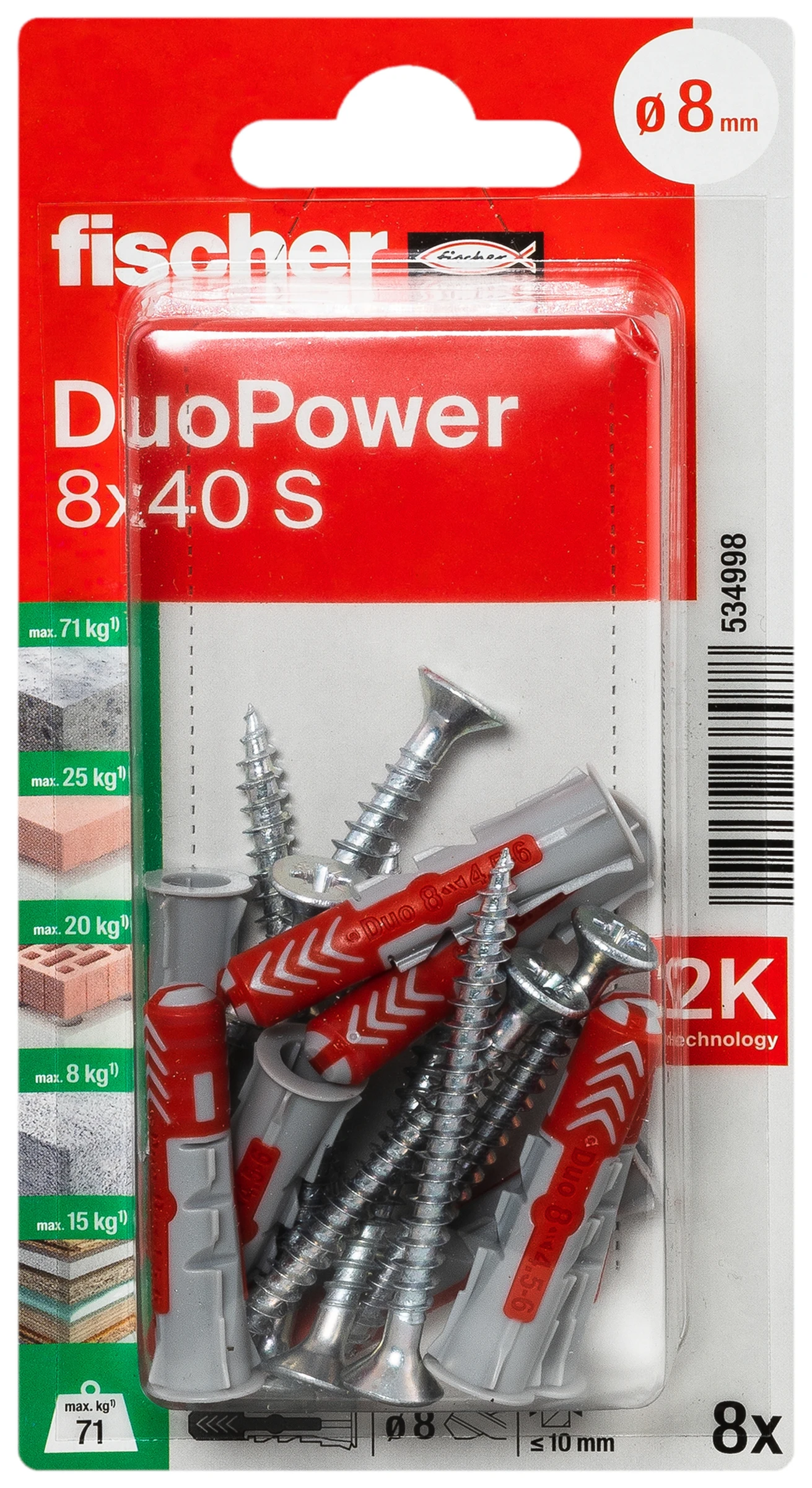 fischer DUOPOWER 8 x 40 S mit Schraube