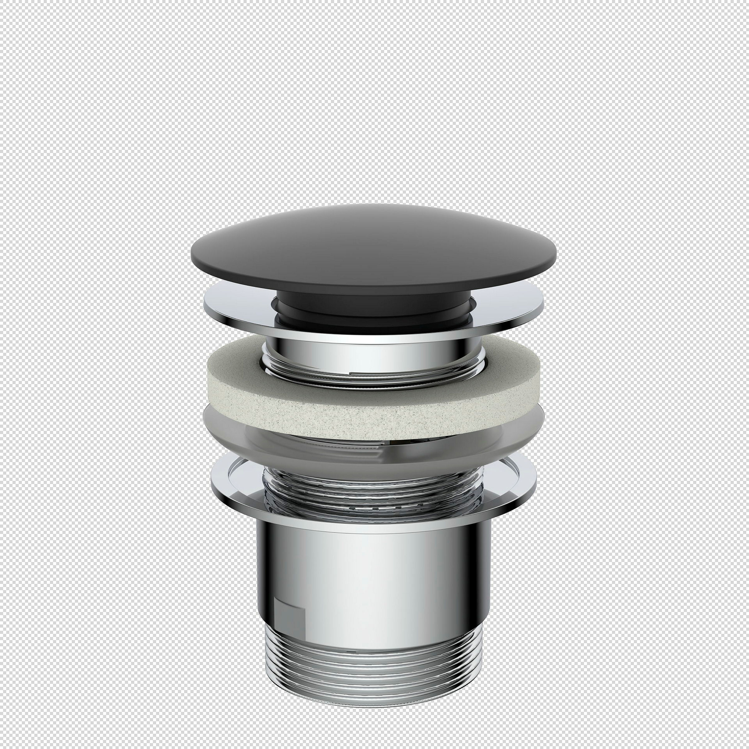 Design-Ablaufventil, Kappe Schwarz matt, 1 1/4'' x 65 mm, mit Überlauf