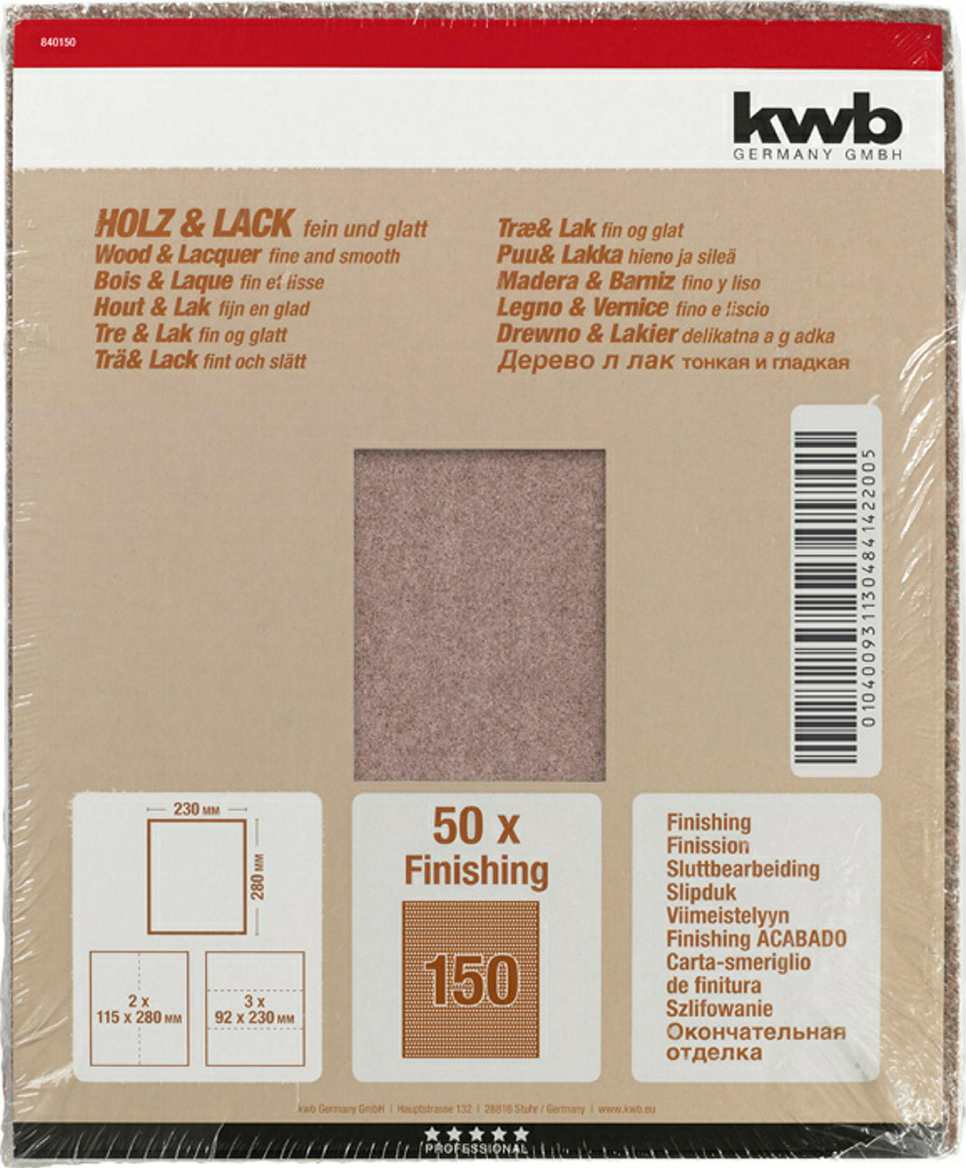 Schleifpapier HOLZ & LACK, Finishing, 230 x 280 mm, K 150