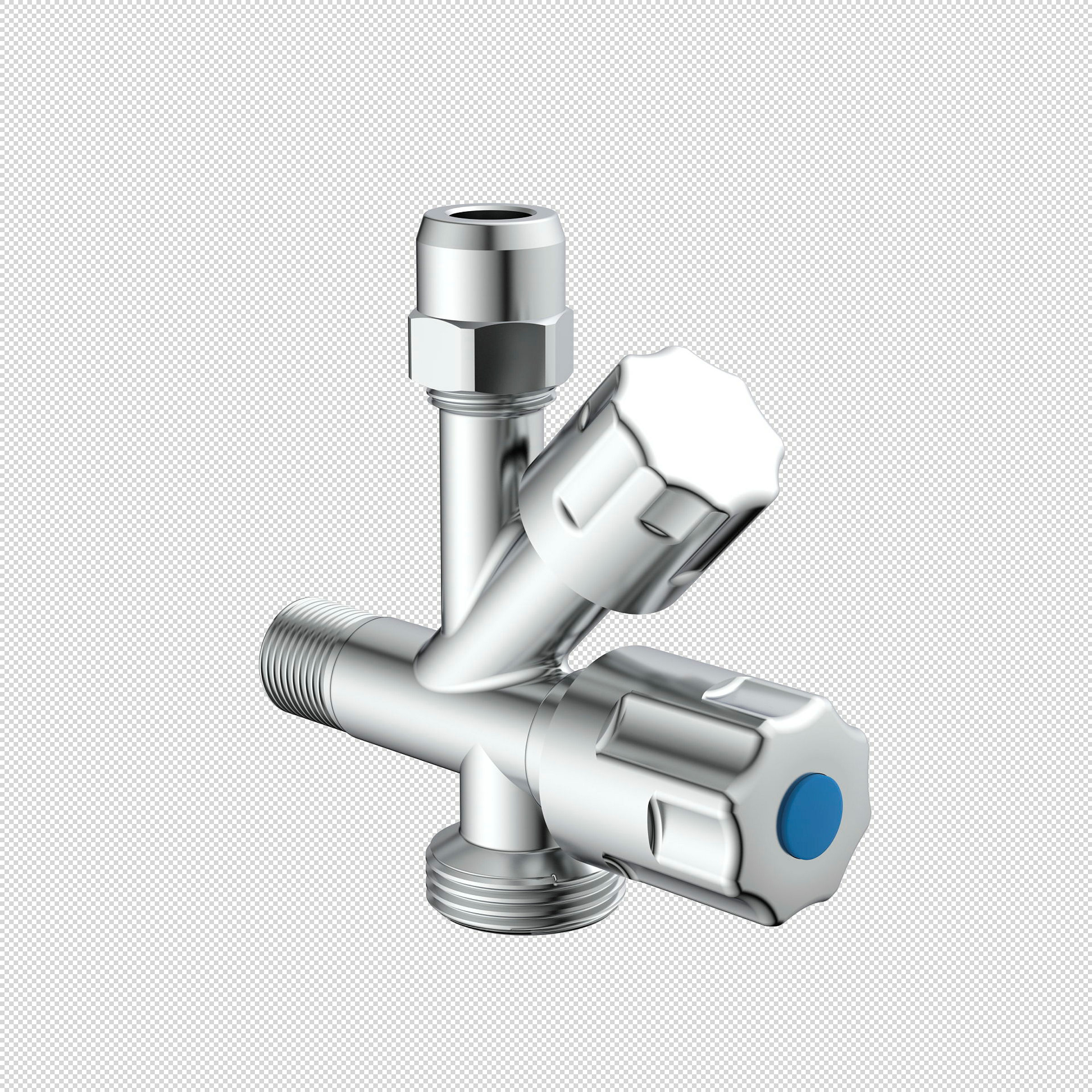 GA-Eckventil, Chrom, 3/8''AG x 3/4''AG x 3/8''AG x 10 mmQ, mit Rückflussver