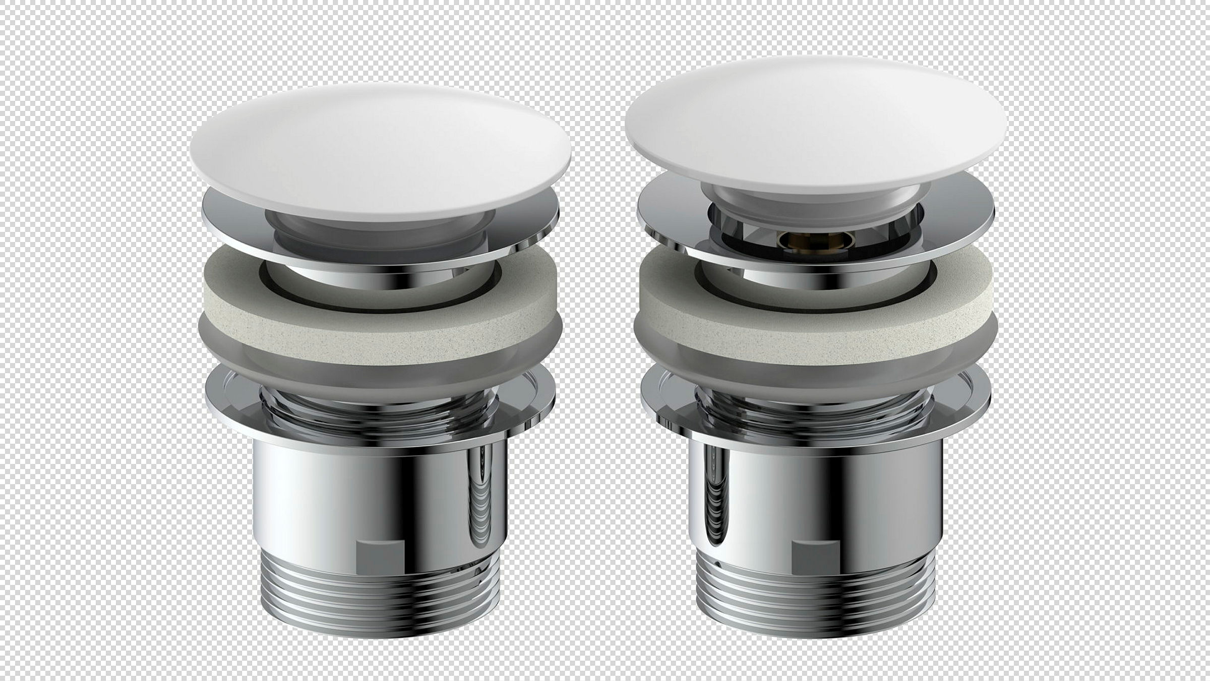 Design-Ablaufventil, Kappe Weiß, 1 1/4 x 65 mm, mit Überlauf