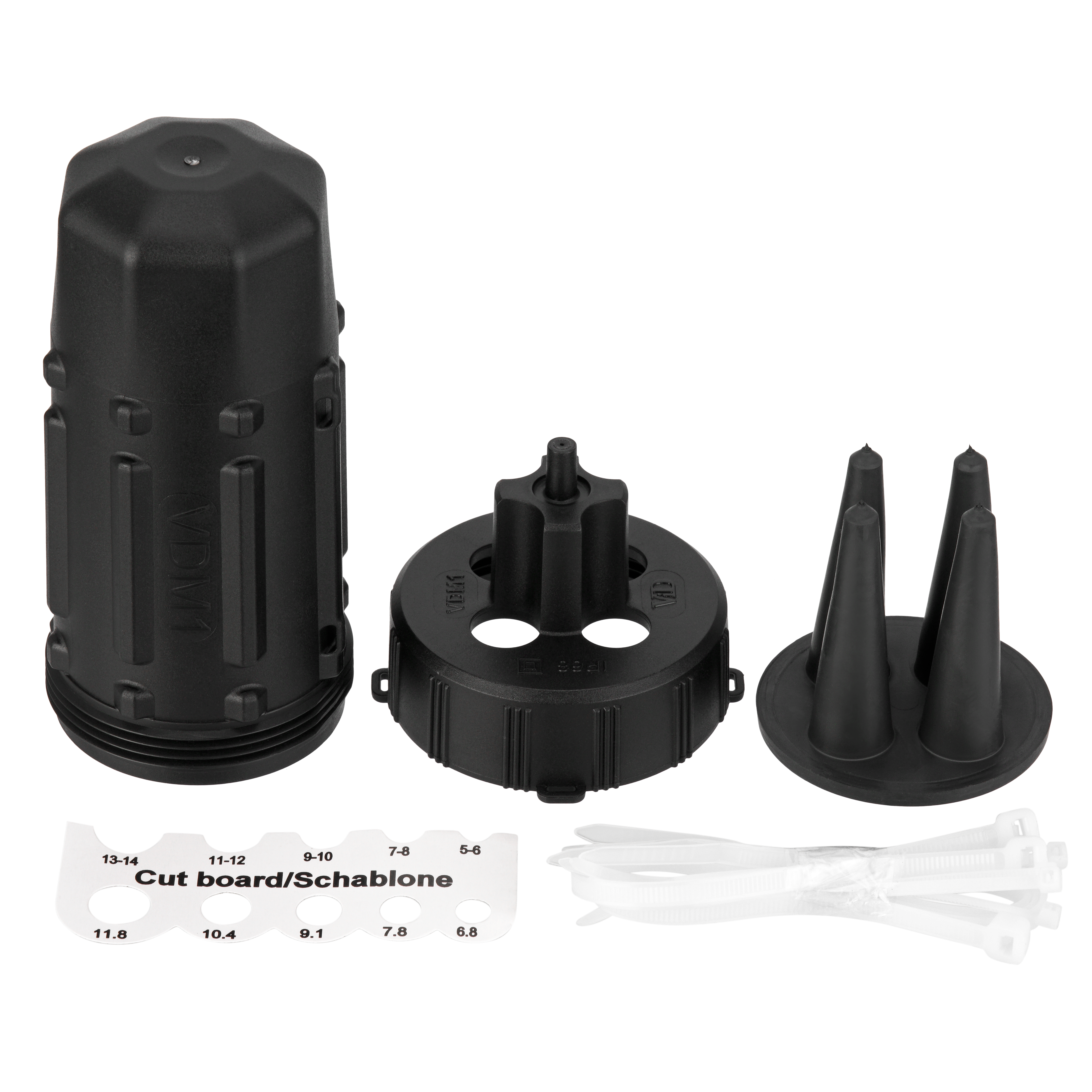 Dosenmuffe für Erdkabelverlegung IP68, 4-f. 5-14mm m. Zubehör schwarz