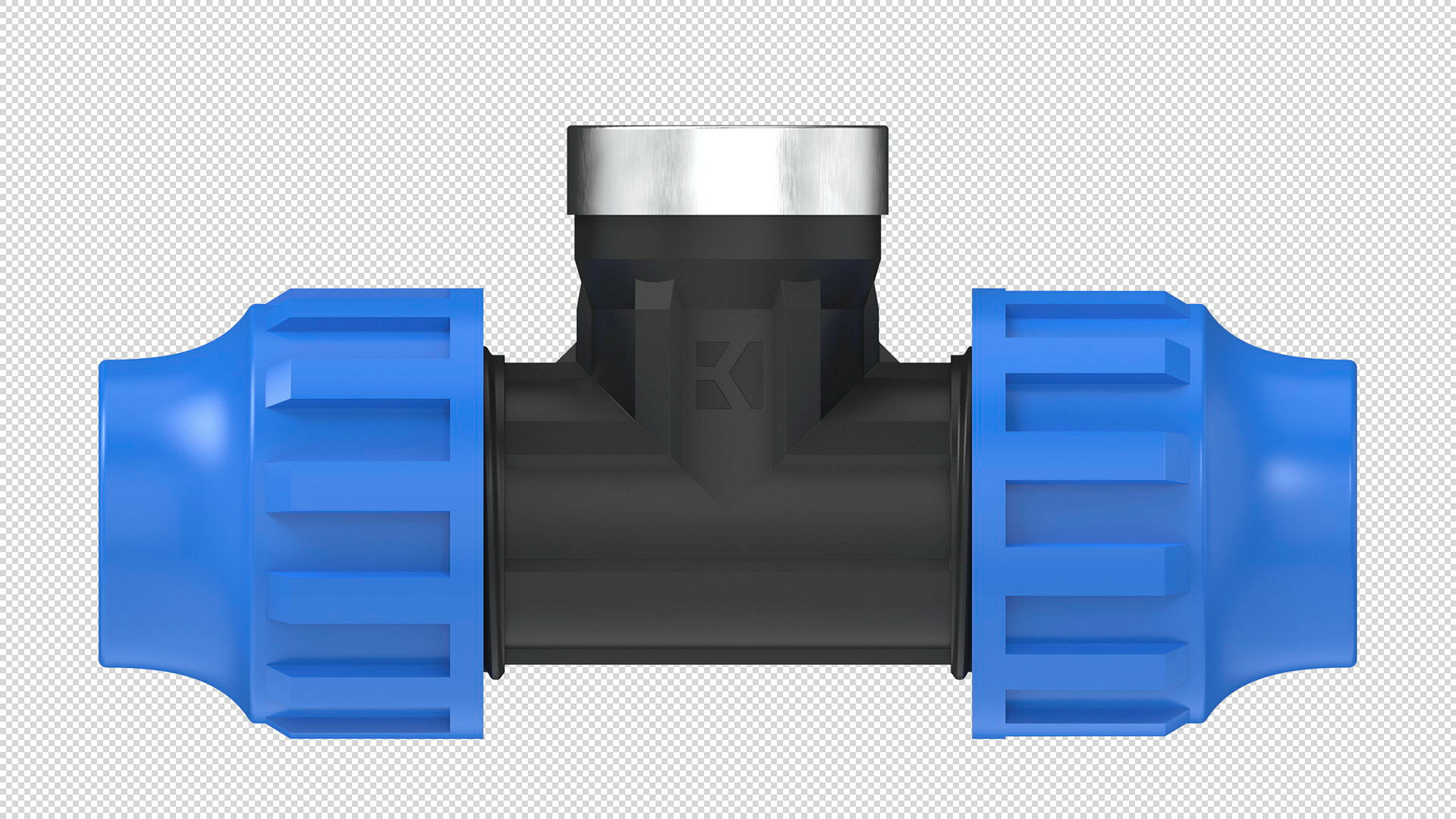 PP T-Stück, 32 mm x 3/4''IG x 32 mm, Klemmfitting für HDPE
