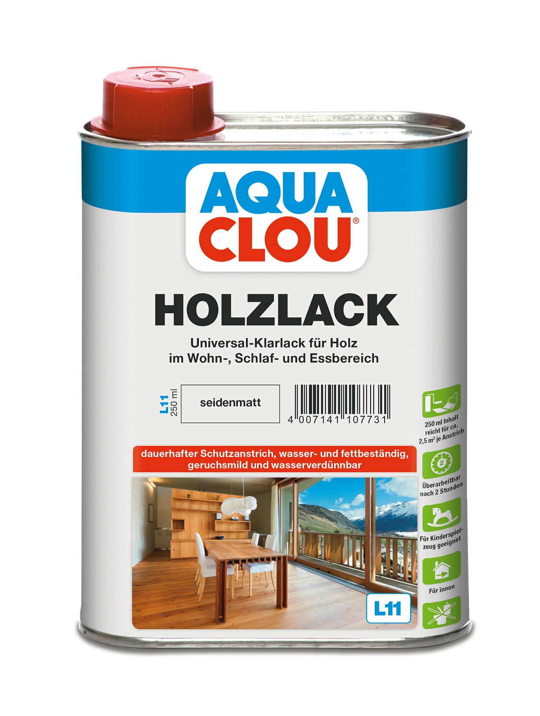 AQUA CLOU® Holzlack Seidenmatt 250 ml