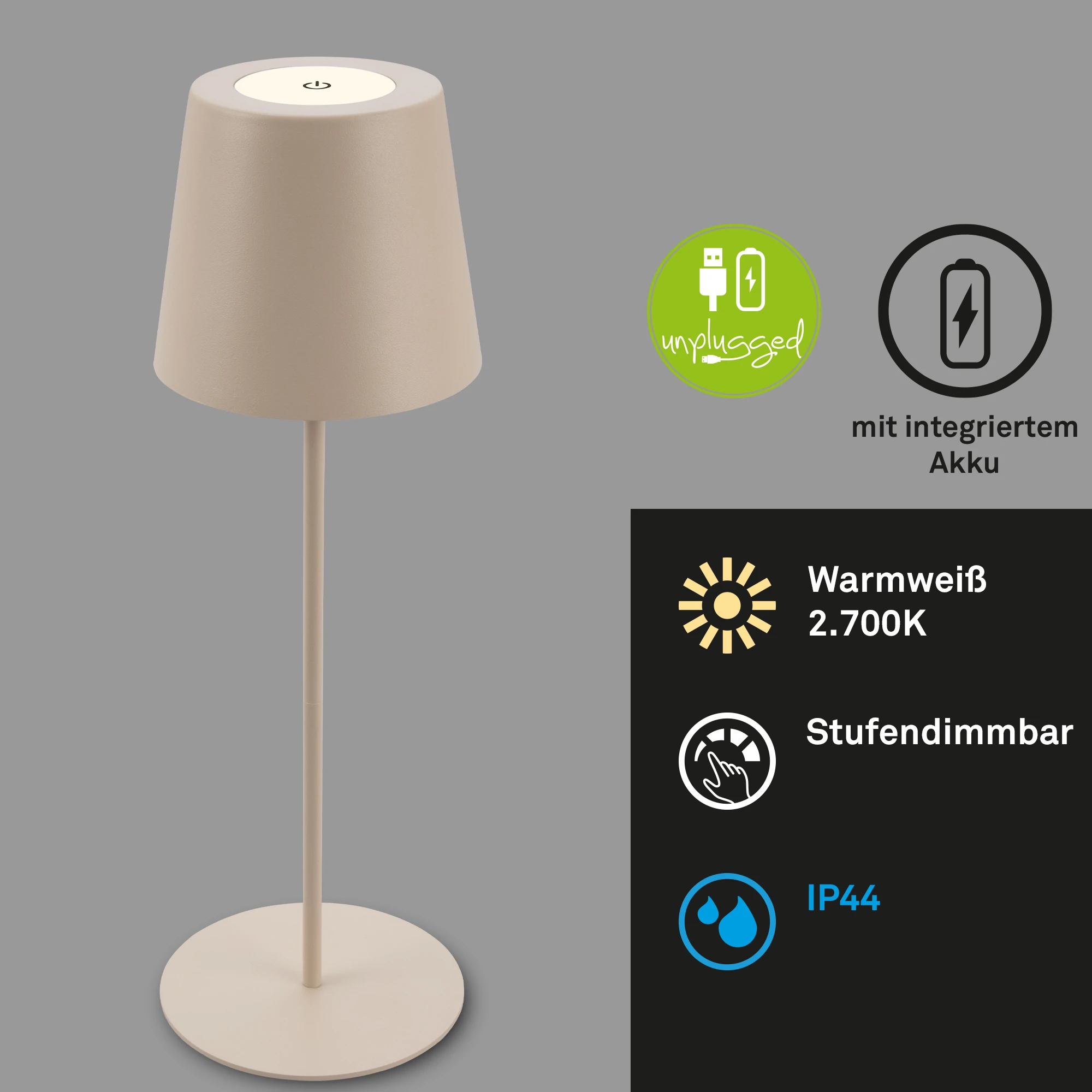 KIKI LED Akku Tischleuchte, IP44, 2,5W, Beige