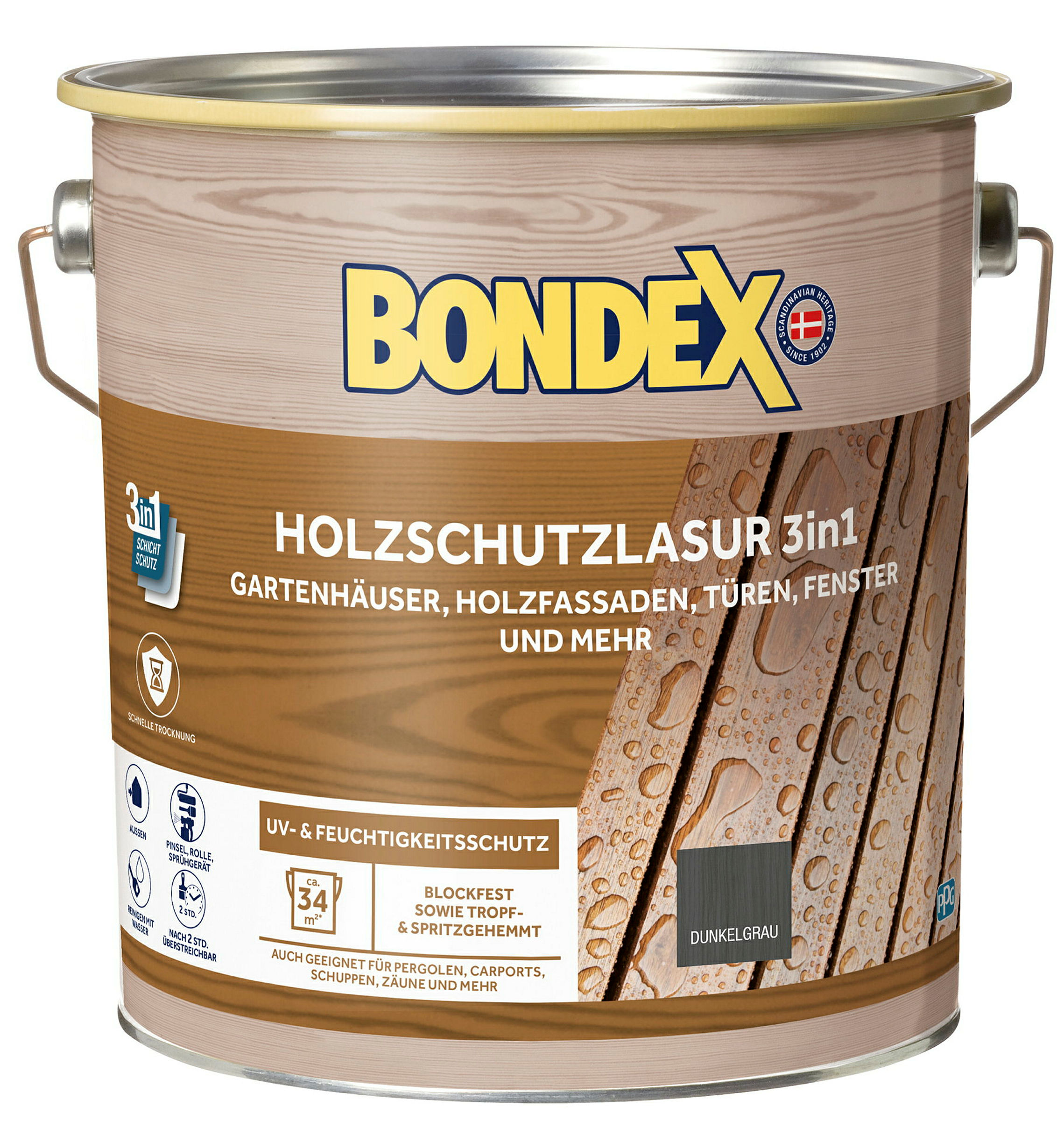 BONDEX Holzlasur Für Aussen 3in1 dunkelgrau 4L