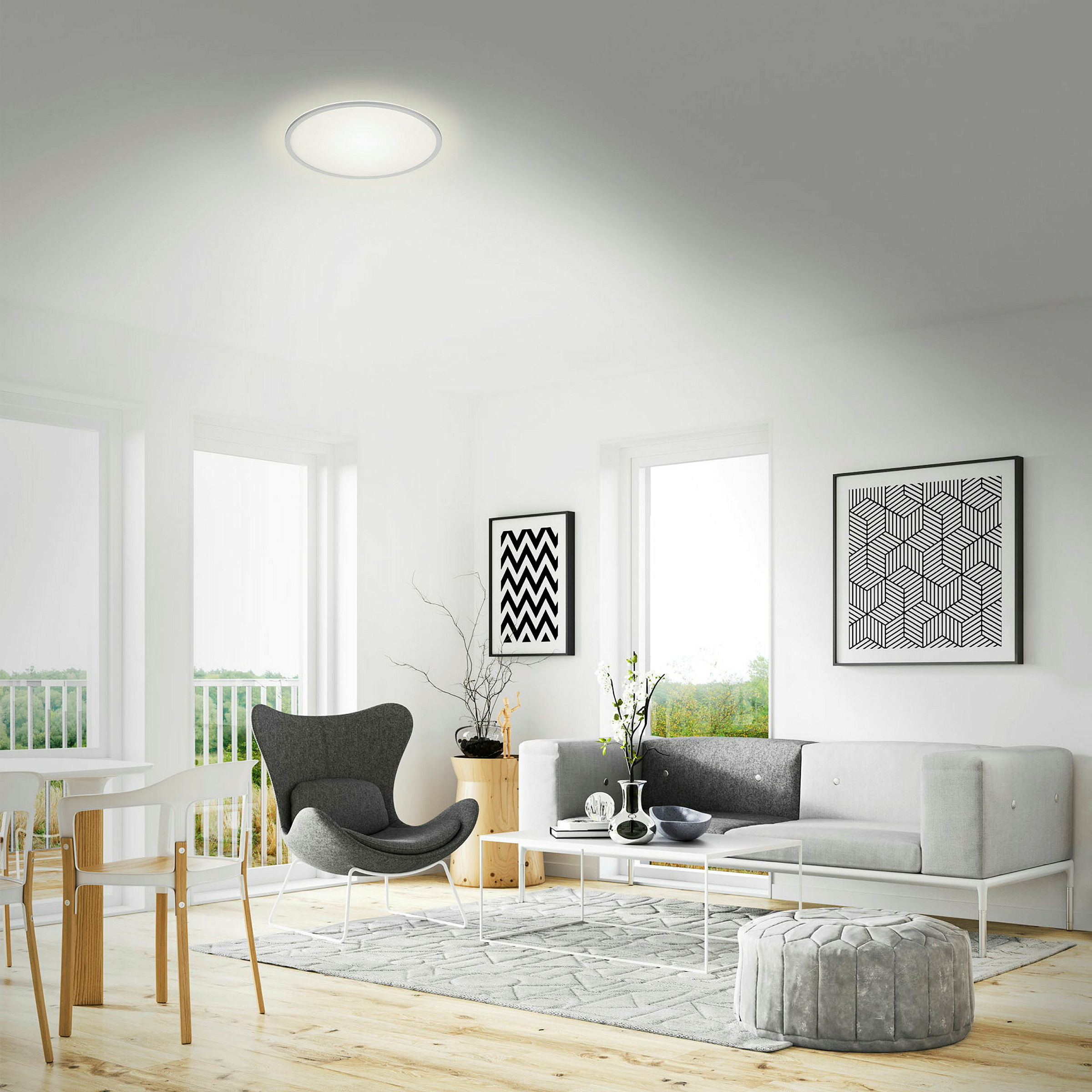 LED Deckenleuchte mit Backlighteffekt, silberfarbig, 1xLED/15W