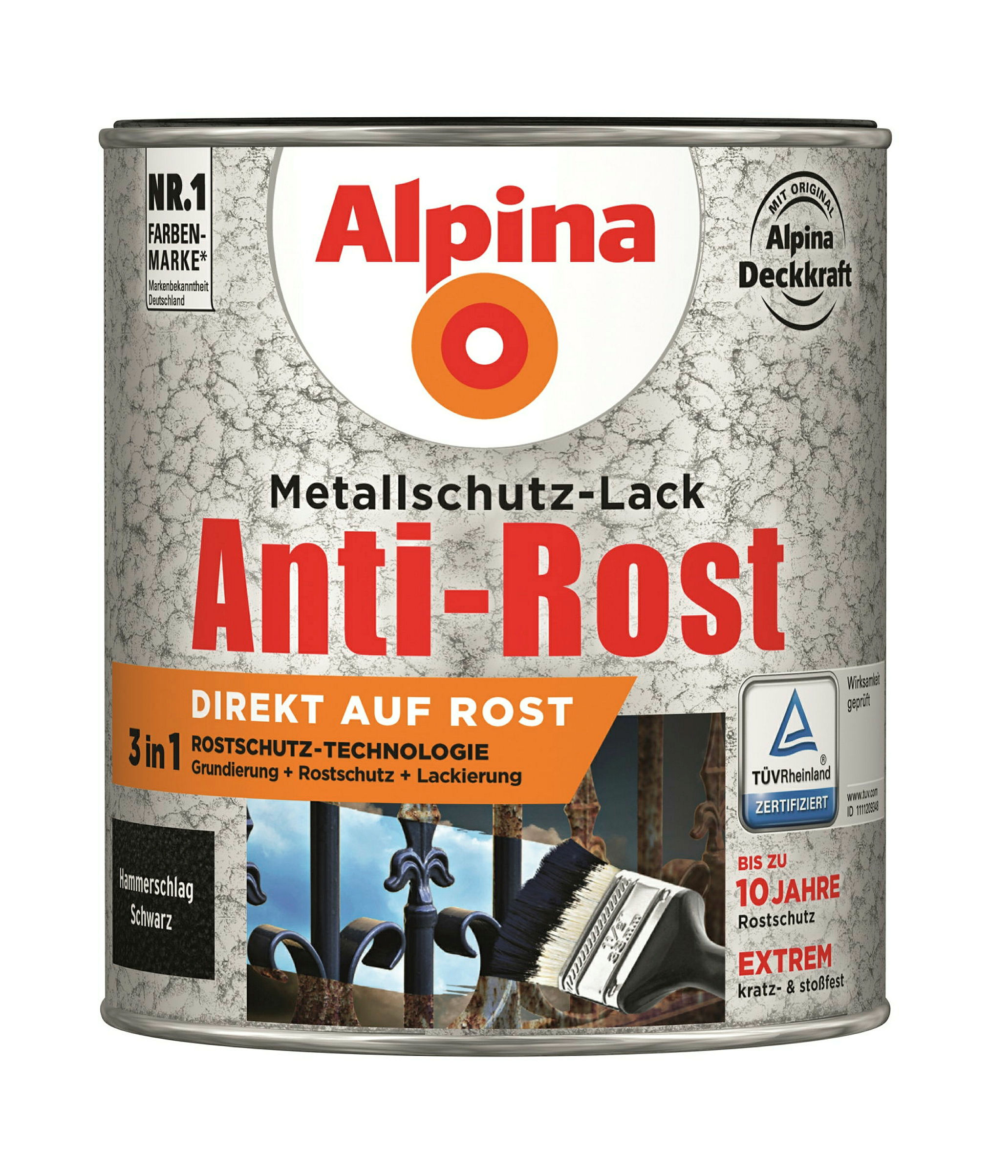 Alpina Metallschutzlack Anti-Rost Hammerschlag Schwarz 750ml