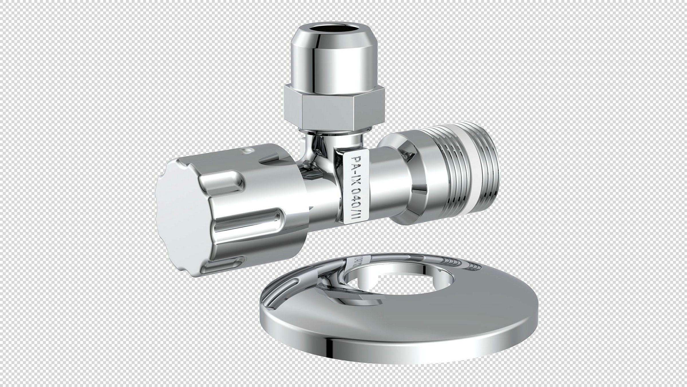 Eckventil, Chrom, 1/2''AG x 3/8''AG x 10 mmQ, selbstdichtend, mit Schubrose