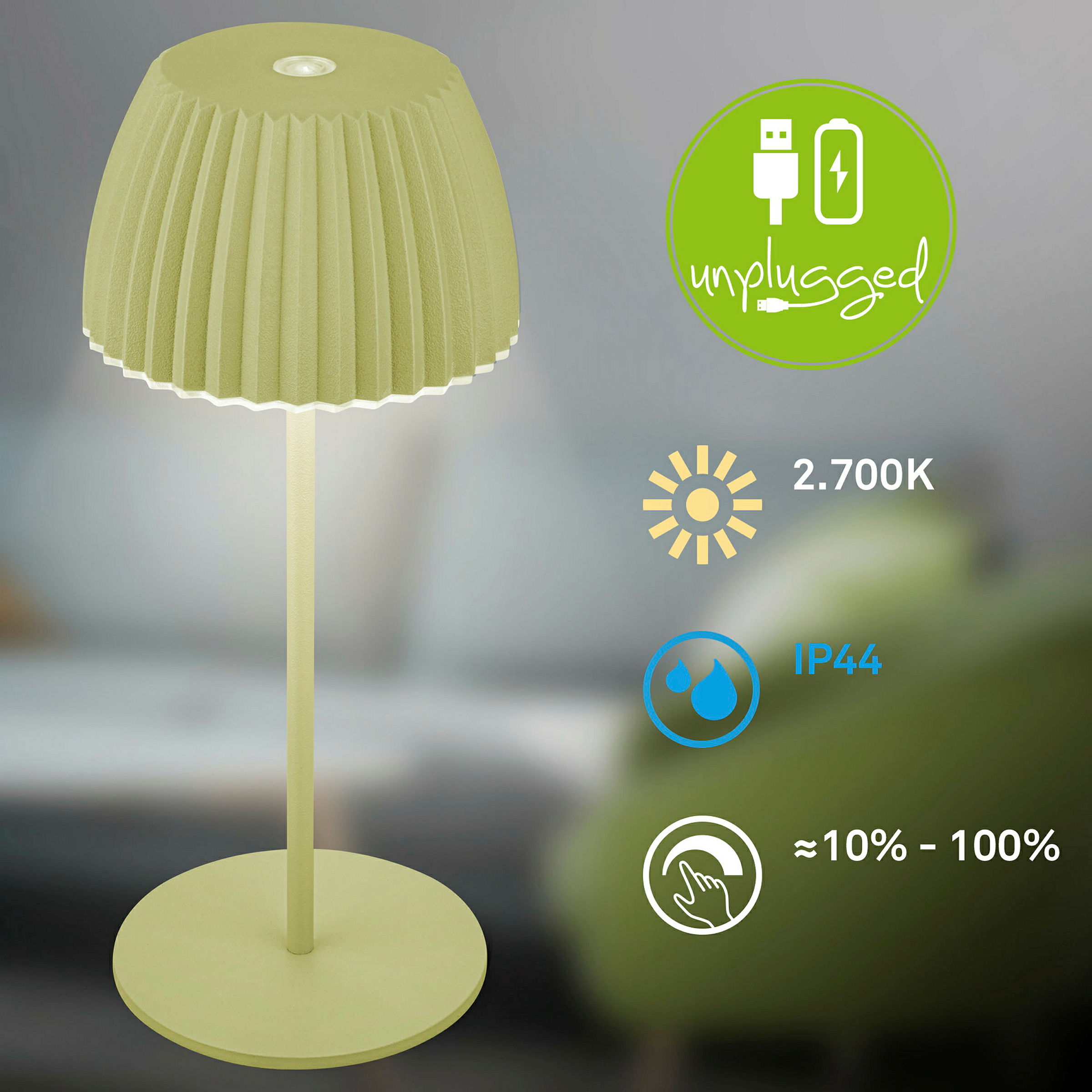 Brilo unplugged RIFFLE Akku Mini Tischleuchte mit Lichtkante - Pastellgrün