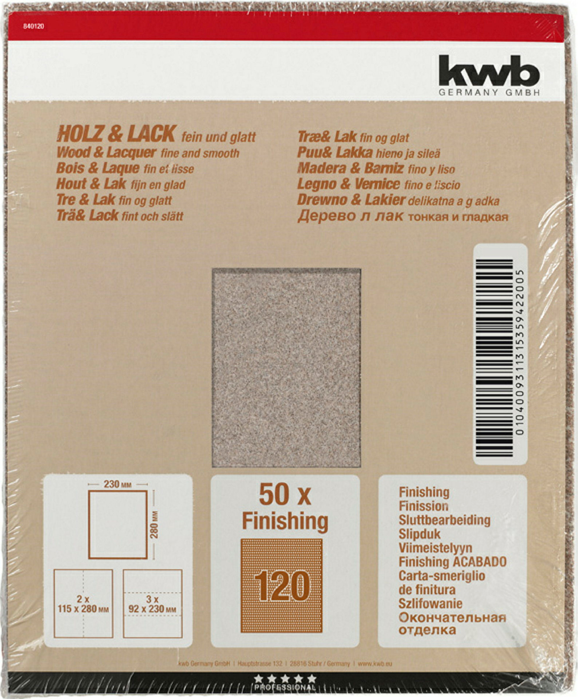 Schleifpapier HOLZ & LACK, Finishing, 230 x 280 mm, K 120