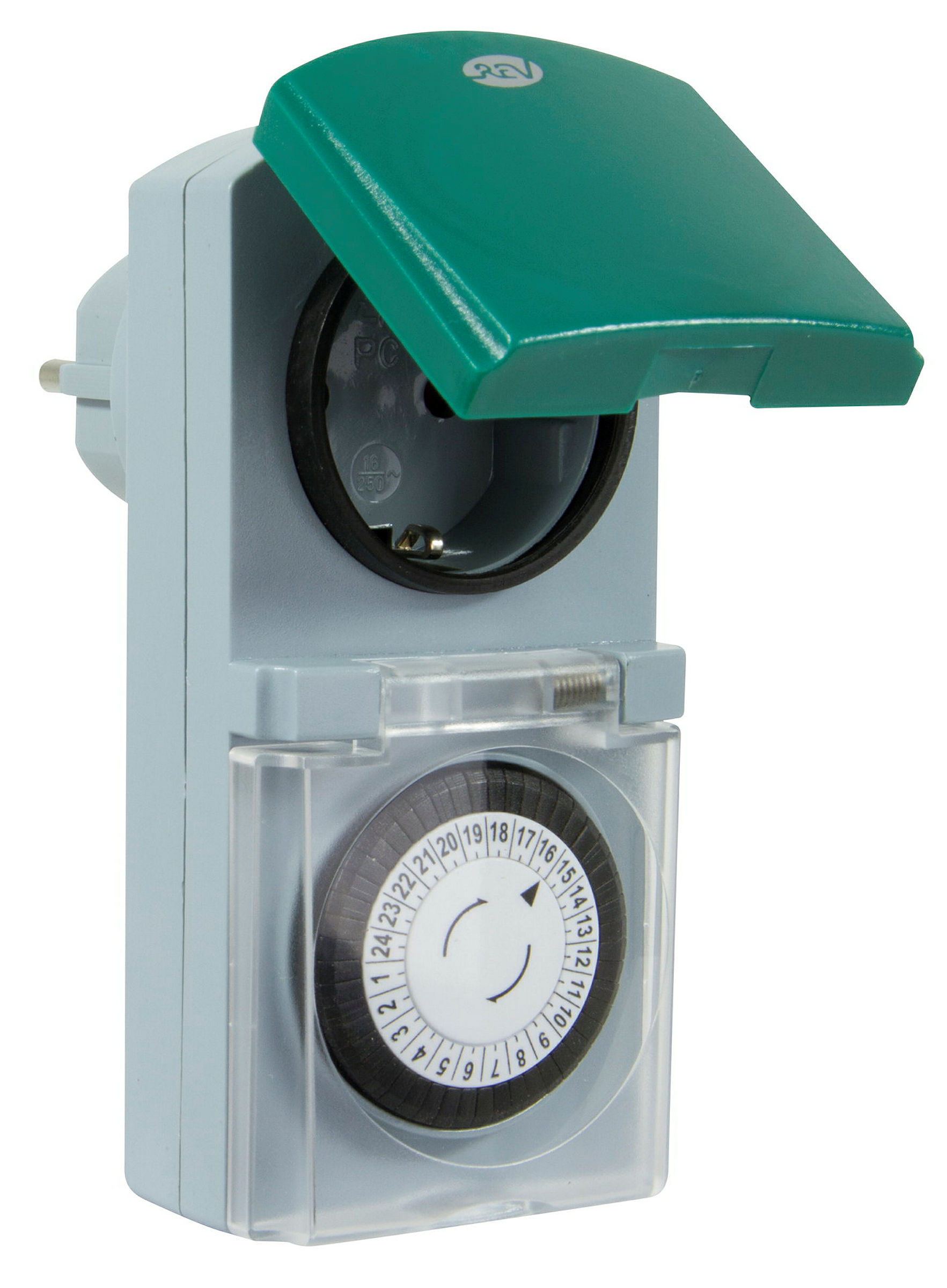 Zeitschaltuhr außen IP44 mechanisch Standard 48 Schaltzeiten grau-grün