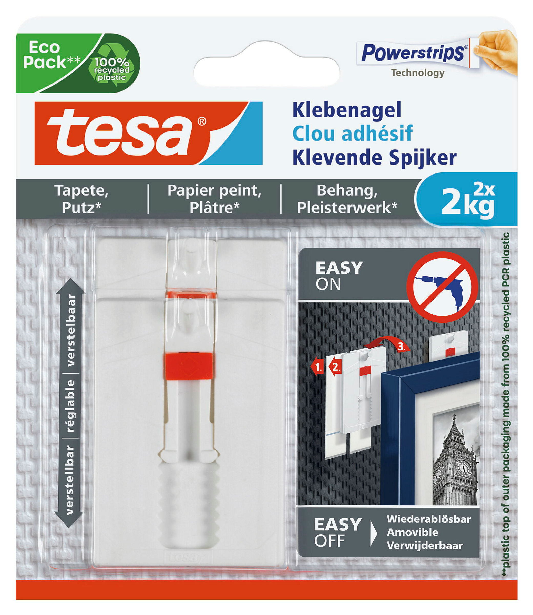 Verstellbarer Klebenagel für Tapeten und Putz (2kg), 2 Stück
