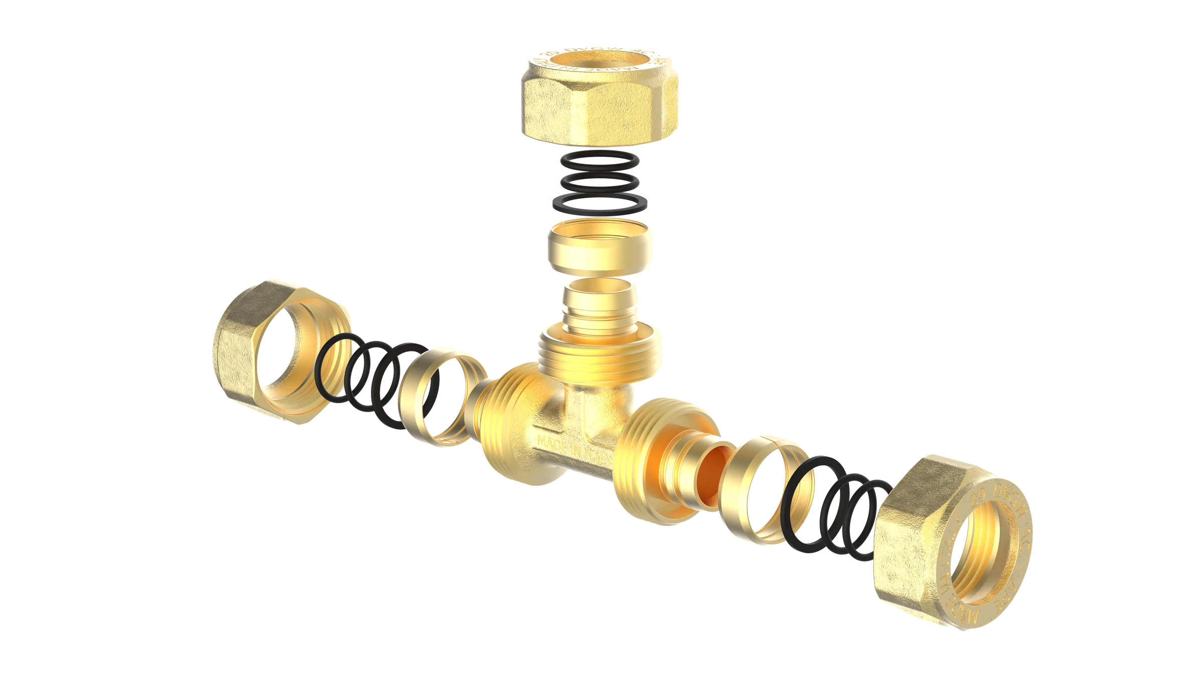 MS T-Stück, blank, 16 mm, Klemmfitting für MSVR
