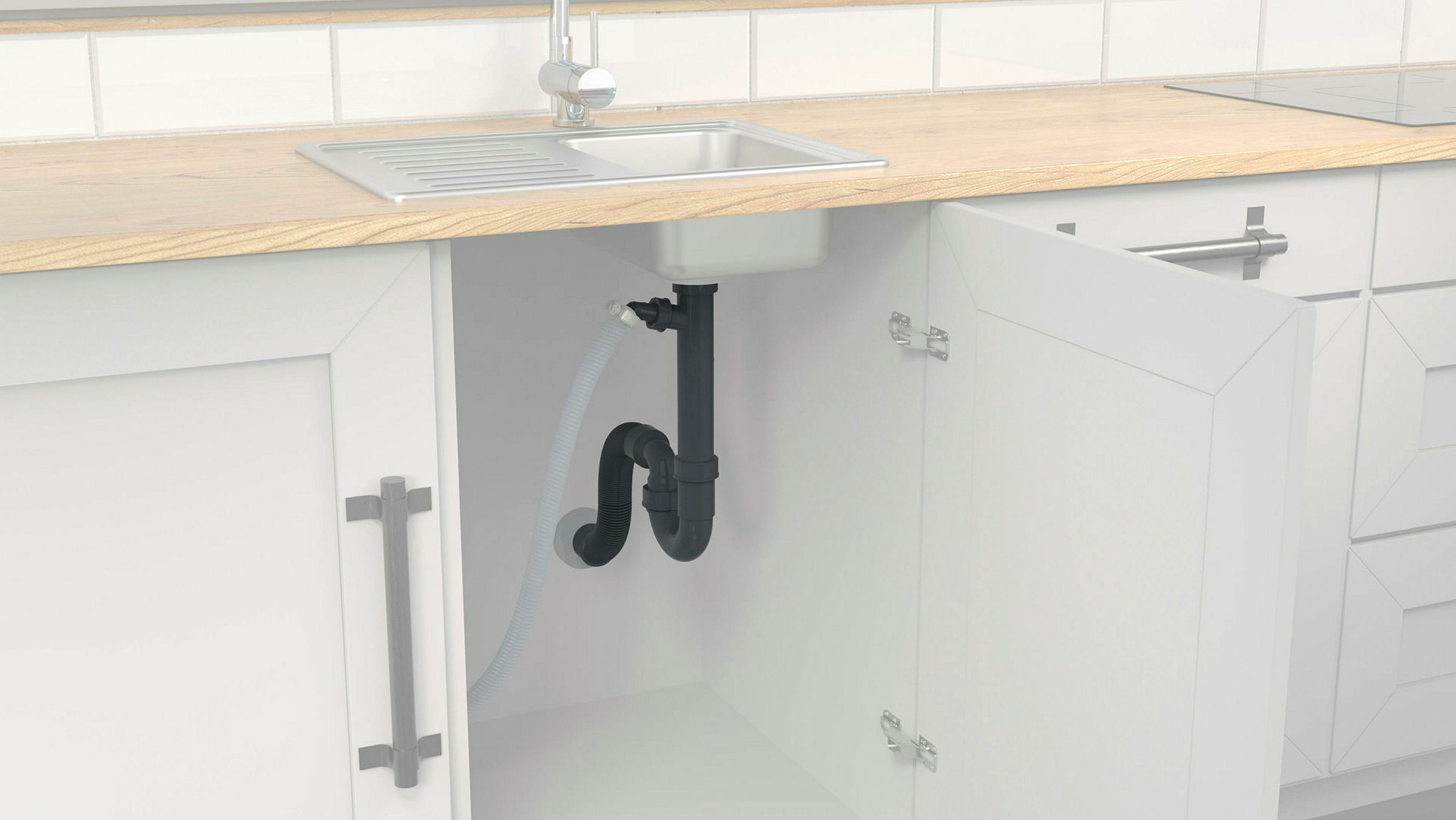 ECO-SAVE KS Flexibler Spültisch-Röhrensiphon, Grau, 1 1/2'' x 3/4''T x 40/5