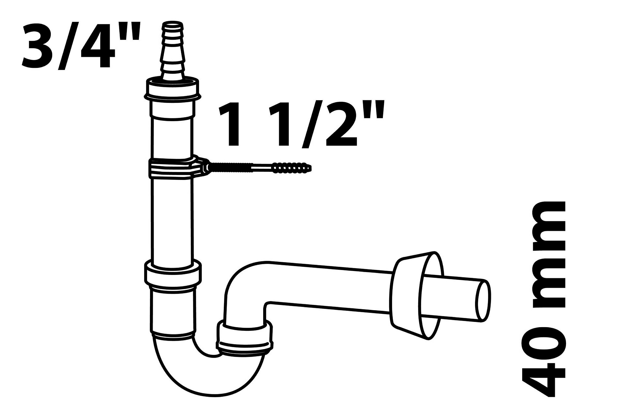 ECO-SAVE KS Waschgeräte-Röhrensiphon, Grau, 1 1/2'' x 40 mm, mit 3/4'' Gerä