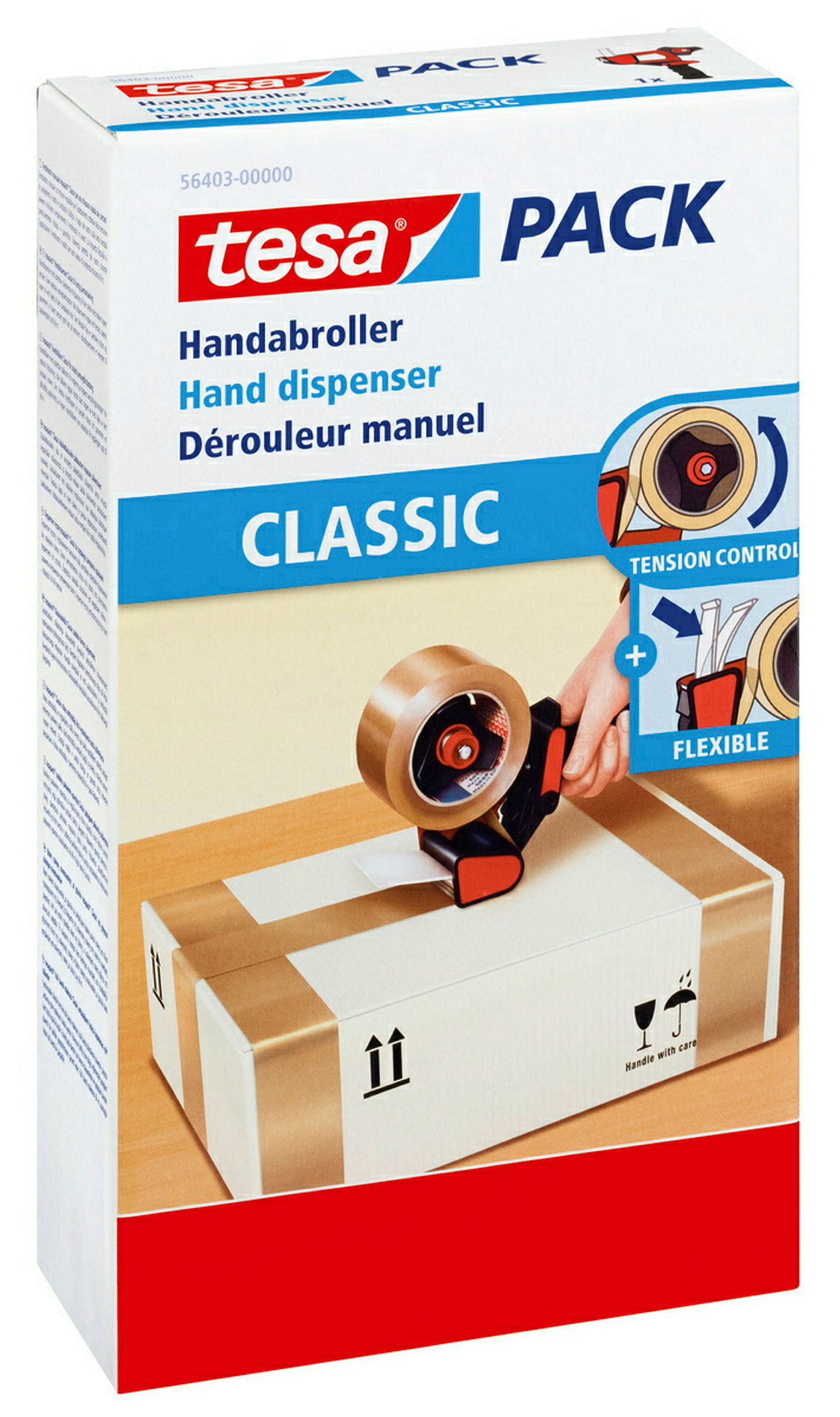 tesa® Packband Handabroller Classic, für Paketband-Rollen bis 66m x 50mm