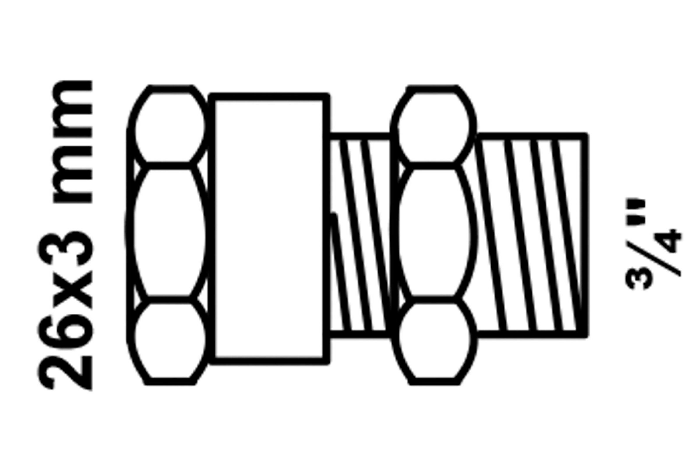 MS Übergangsstück, blank, 26 mm x 3/4''AG, Klemmfitting für MSVR