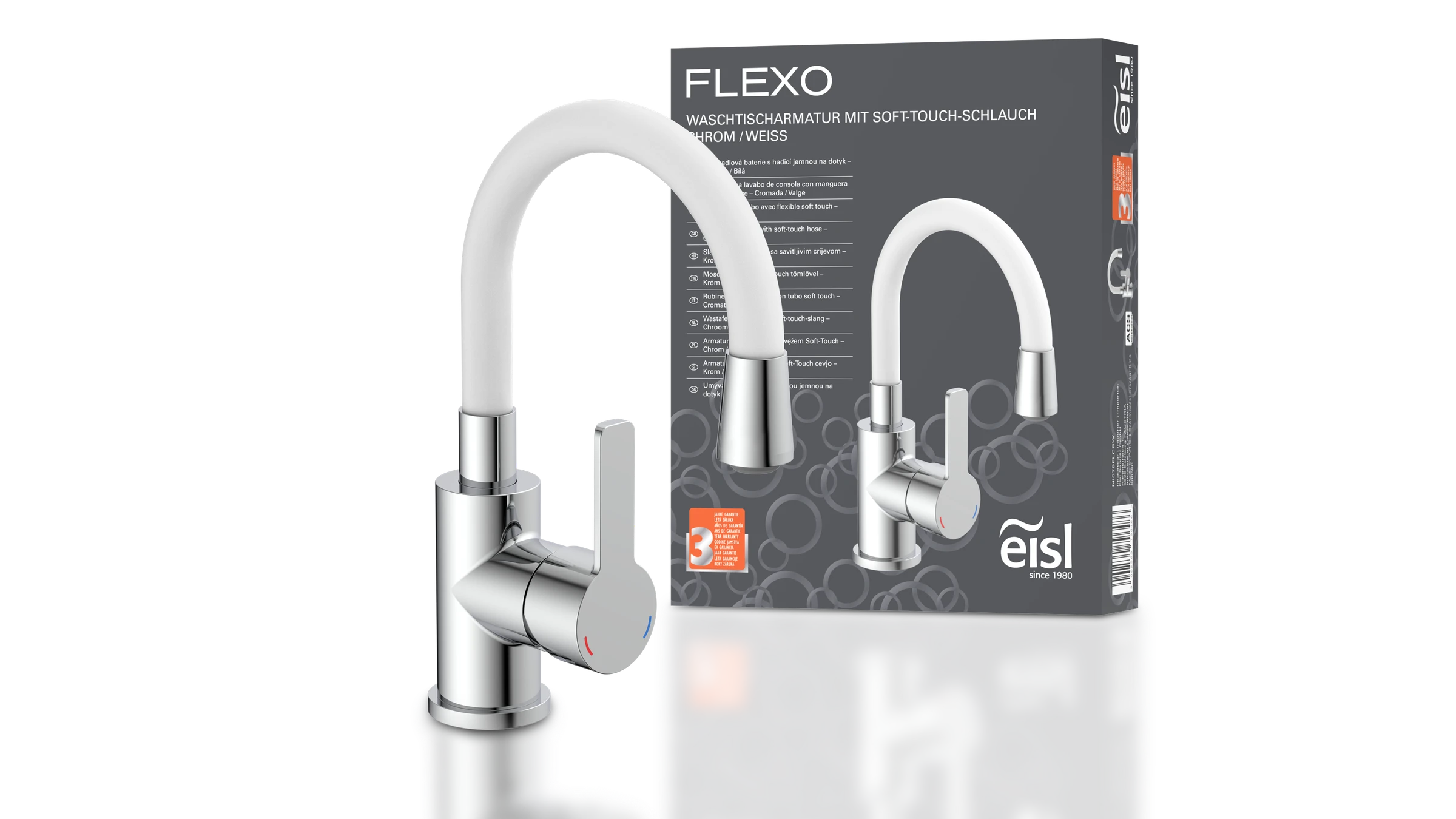 FLEXO Waschtischarmatur, Chrom/Weiß, mit flexiblem Auslauf