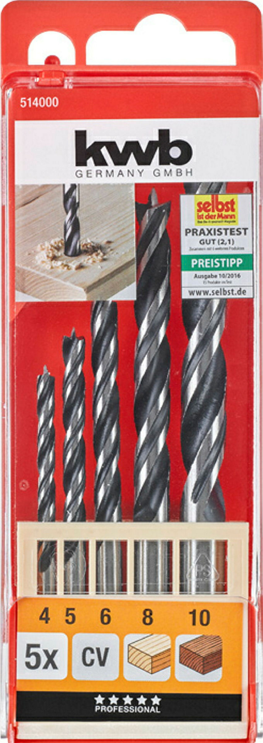 Holzspiralbohrersatz, 5-tlg.