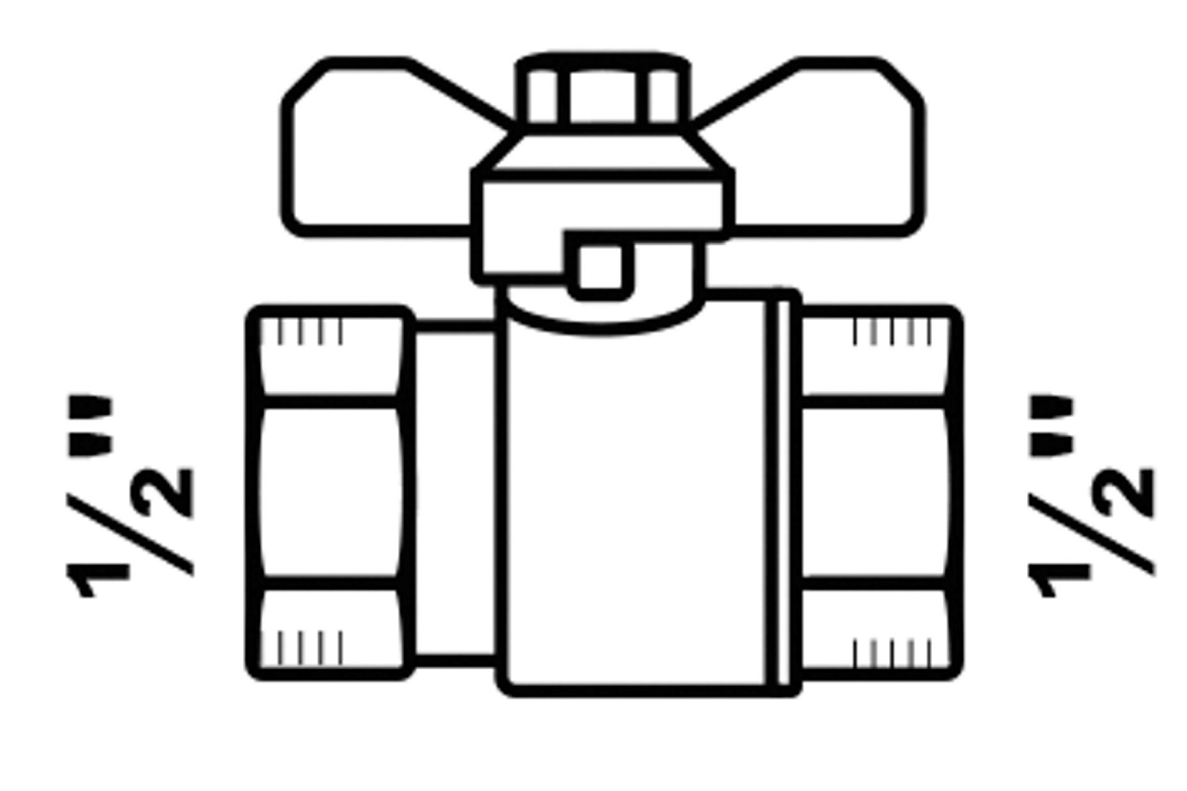 Kugelhahn, vernickelt, 1/2''IG, mit Flügelgriff