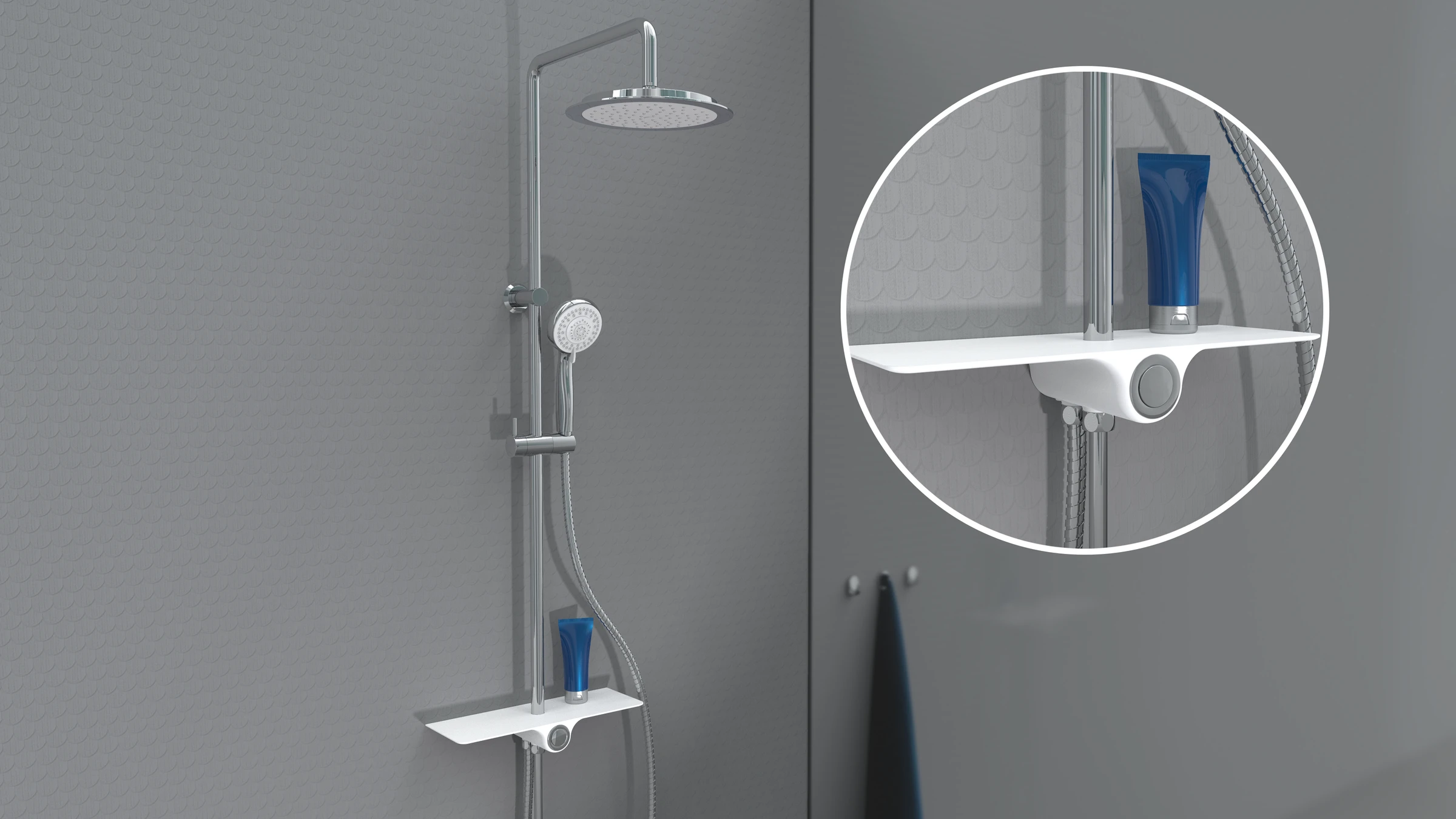 AQUASTAR Überkopfbrause-Set, Chrom/Weiß, mit Ablage