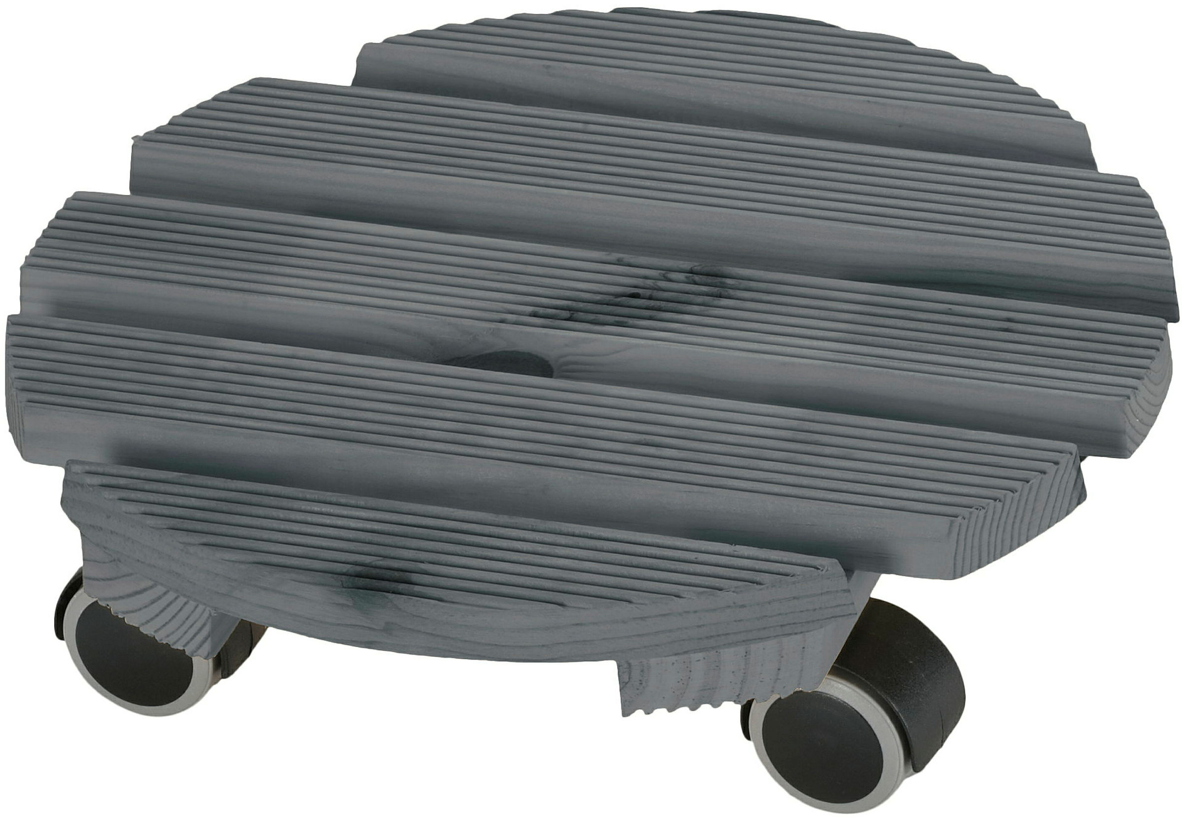 Pflanzenroller Lounge 30cm rund, anthr, Kiefer/Fichte gebeizt