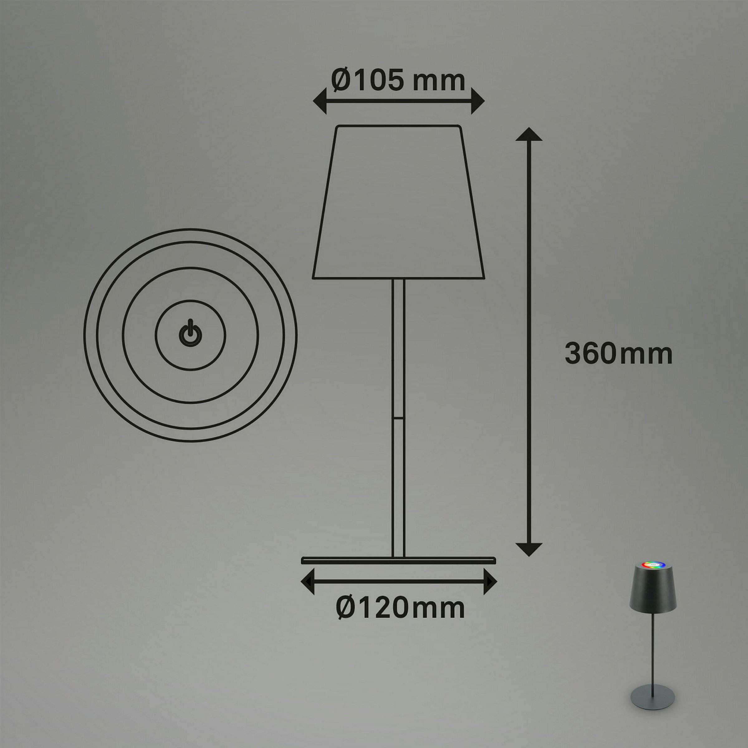 RGB/W Akku Tischleuchte, IP44, 2,5W, Anthrazit