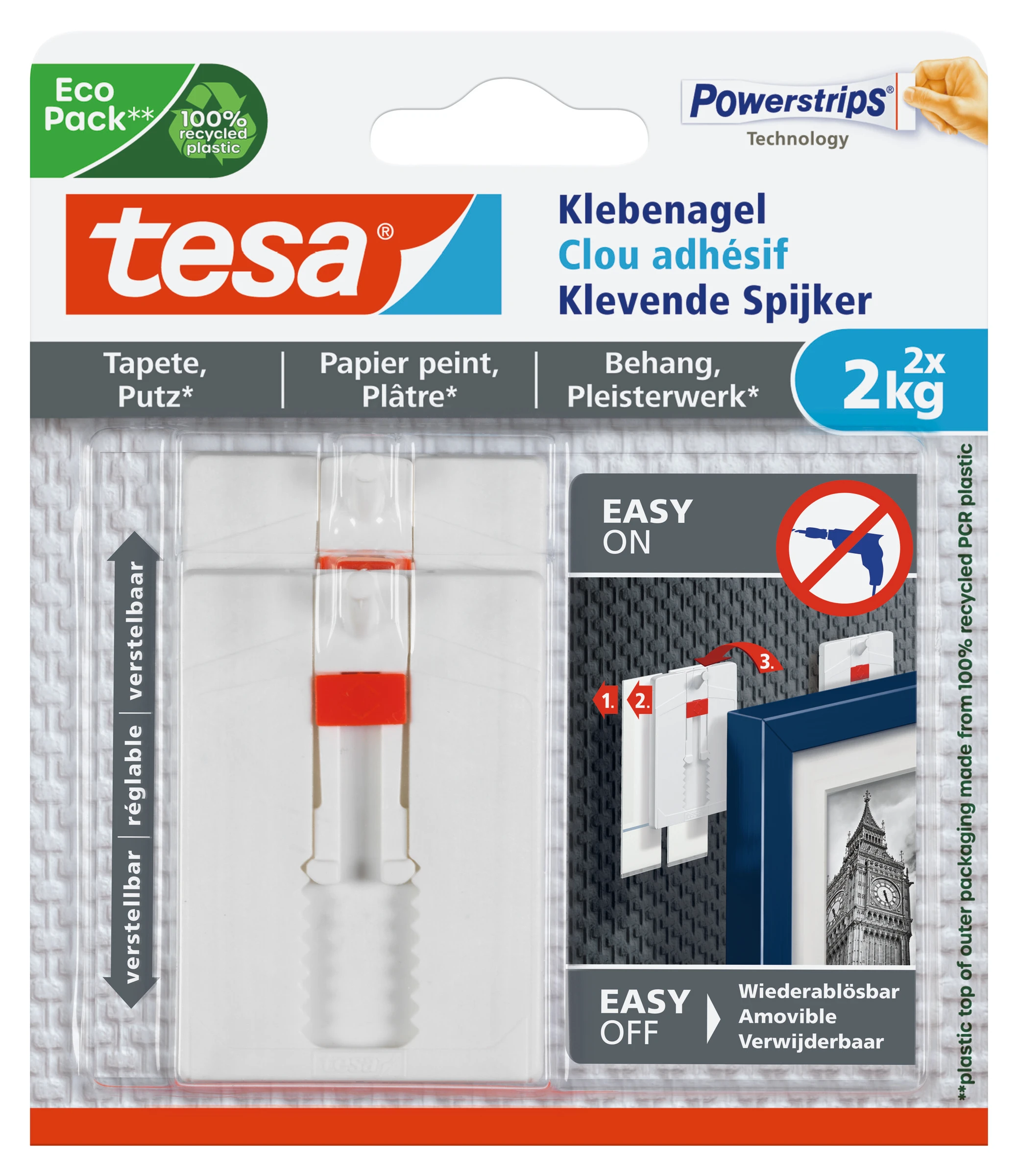 Verstellbarer Klebenagel für Tapeten und Putz (2kg), 2 Stück