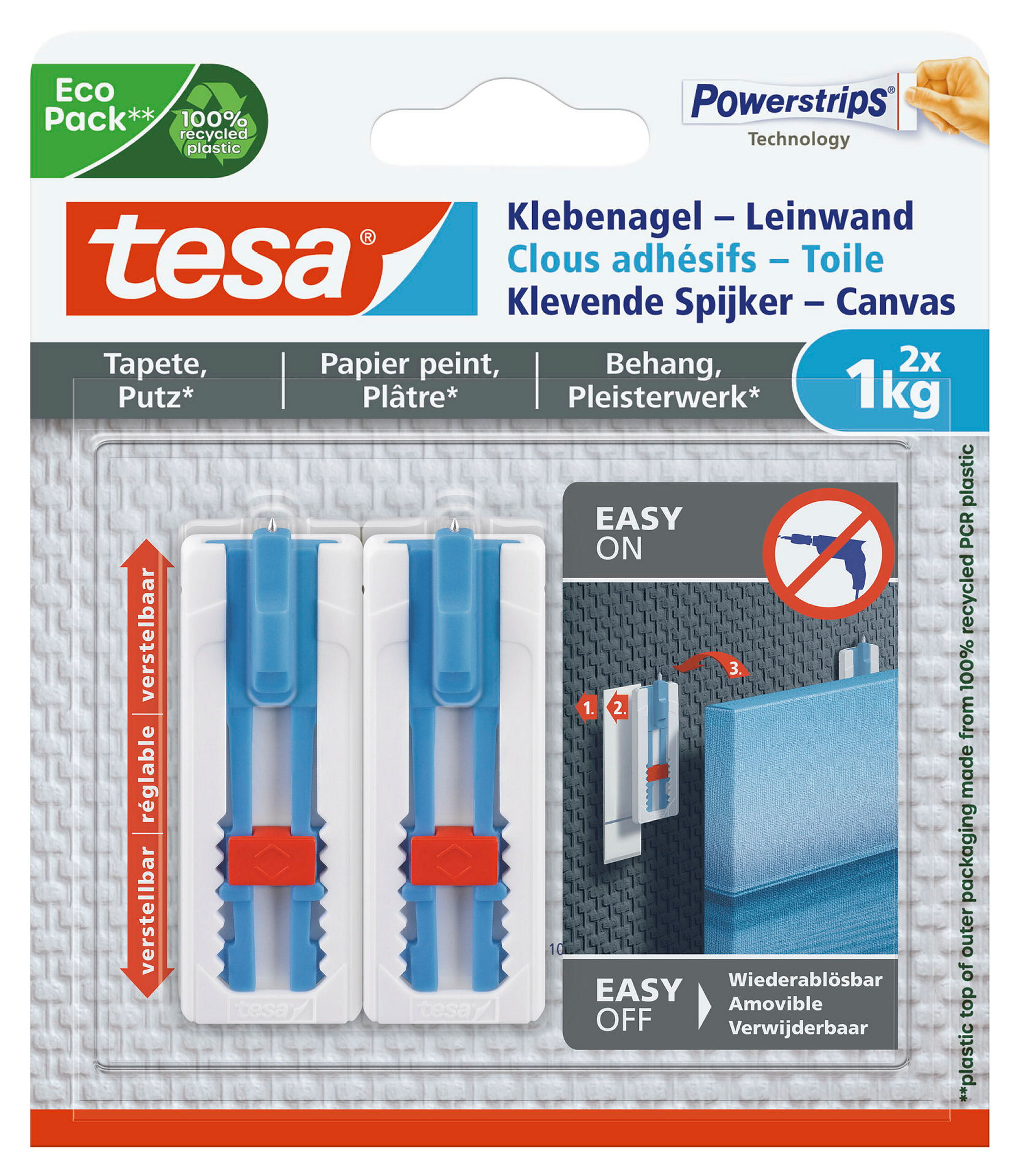 tesa® Klebenagel Tapeten & Putz - höhenverstellbar - selbstklebender Nagel