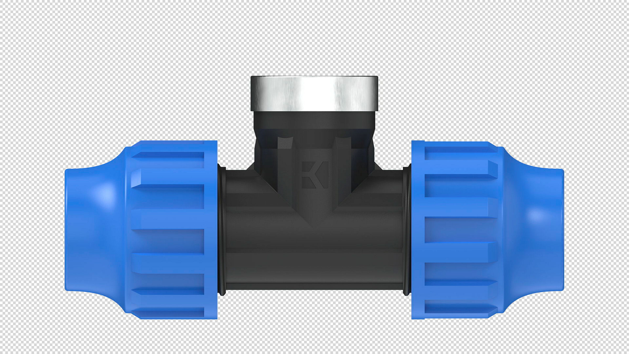 PP T-Stück, 20 mm x 1/2''IG x 20 mm, Klemmfitting für HDPE