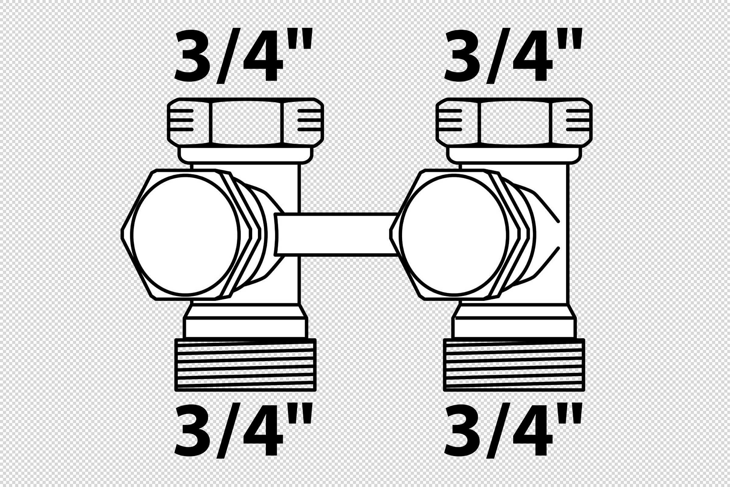 MS Hahnblock 90°, vernickelt, 3/4'' Eurokonus x 3/4''IG, gerader Durchgang