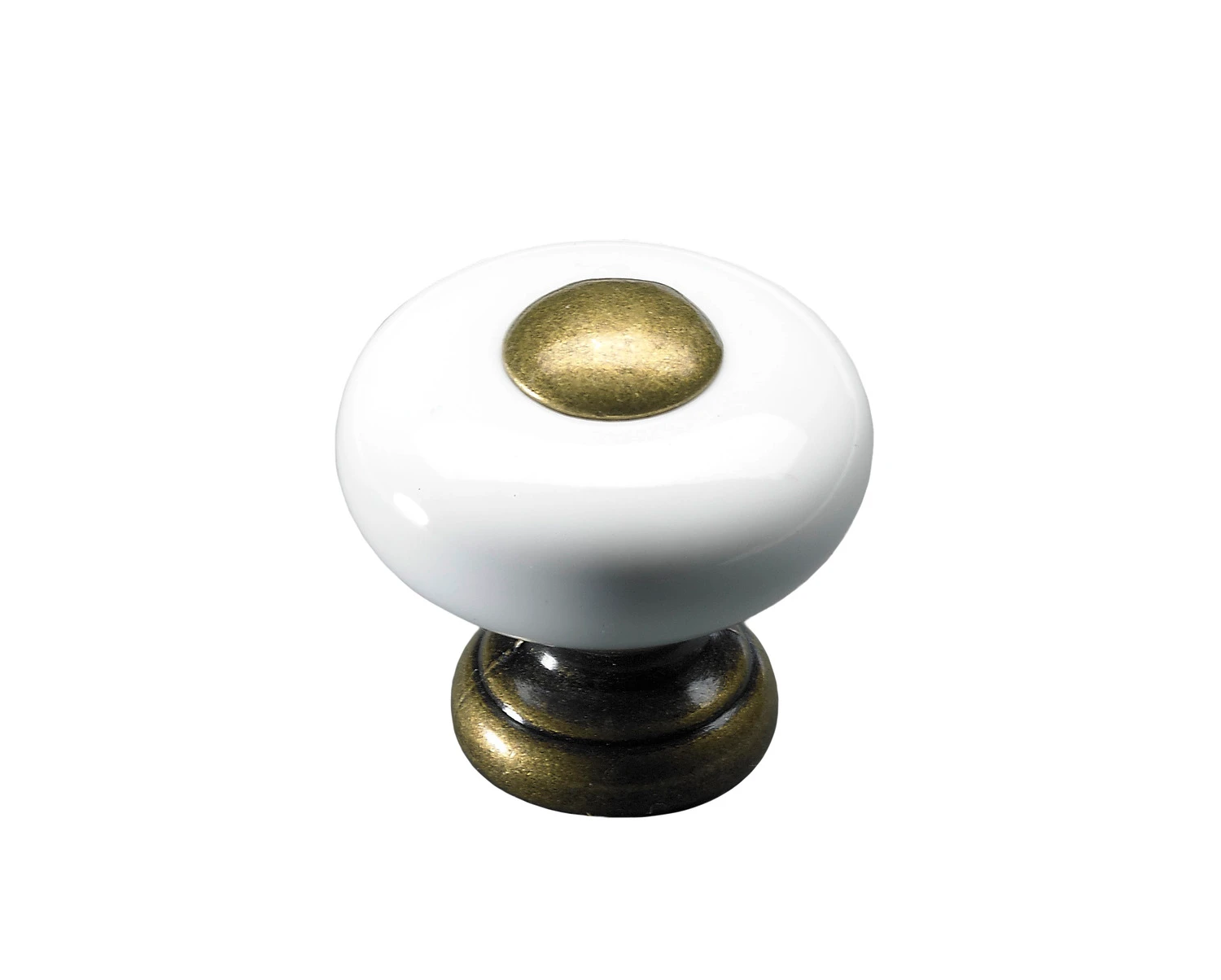 Möbelknopf D26x25mm Keramik weiß vermessingt