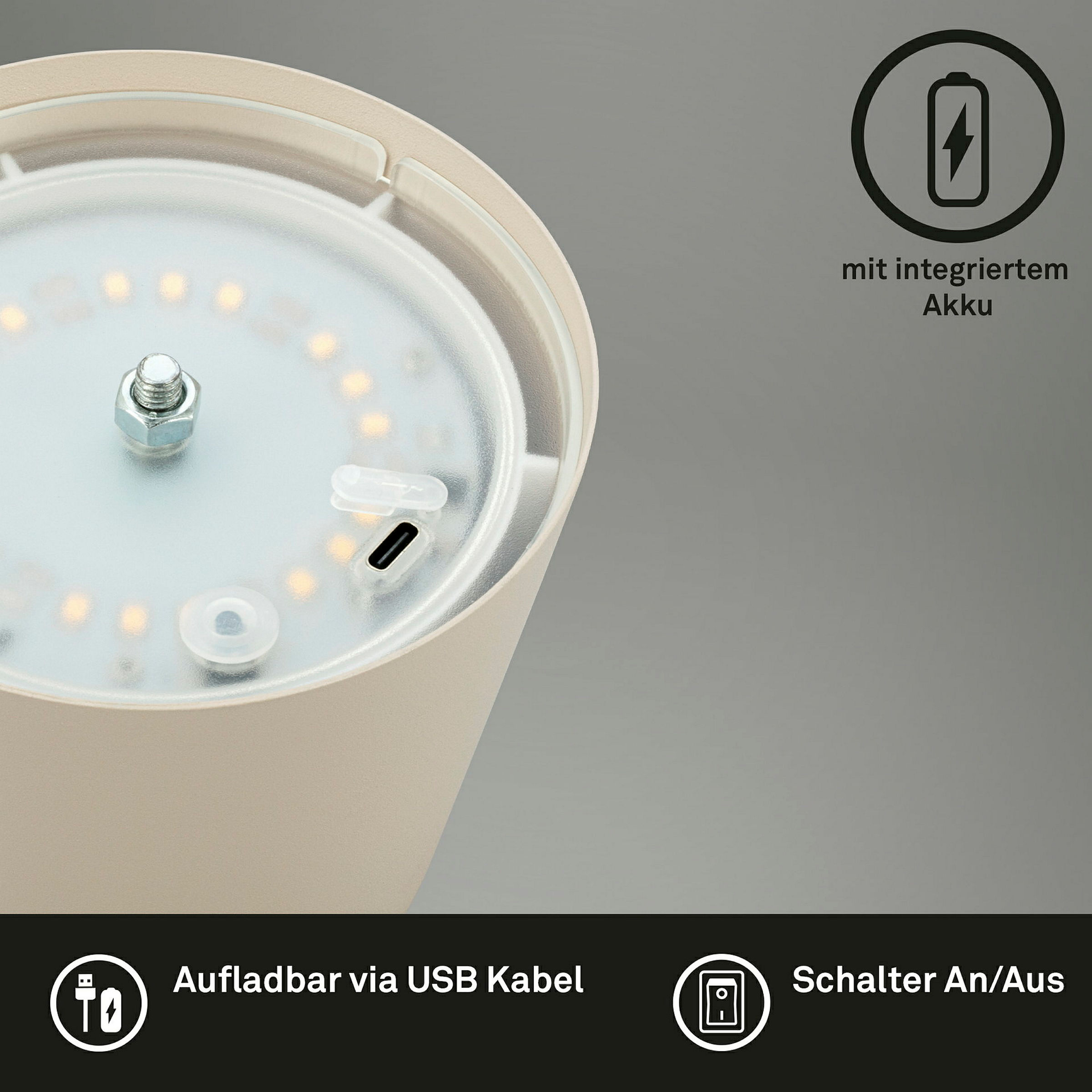 KIKI LED Akku Tischleuchte, IP44, 2,5W, Beige