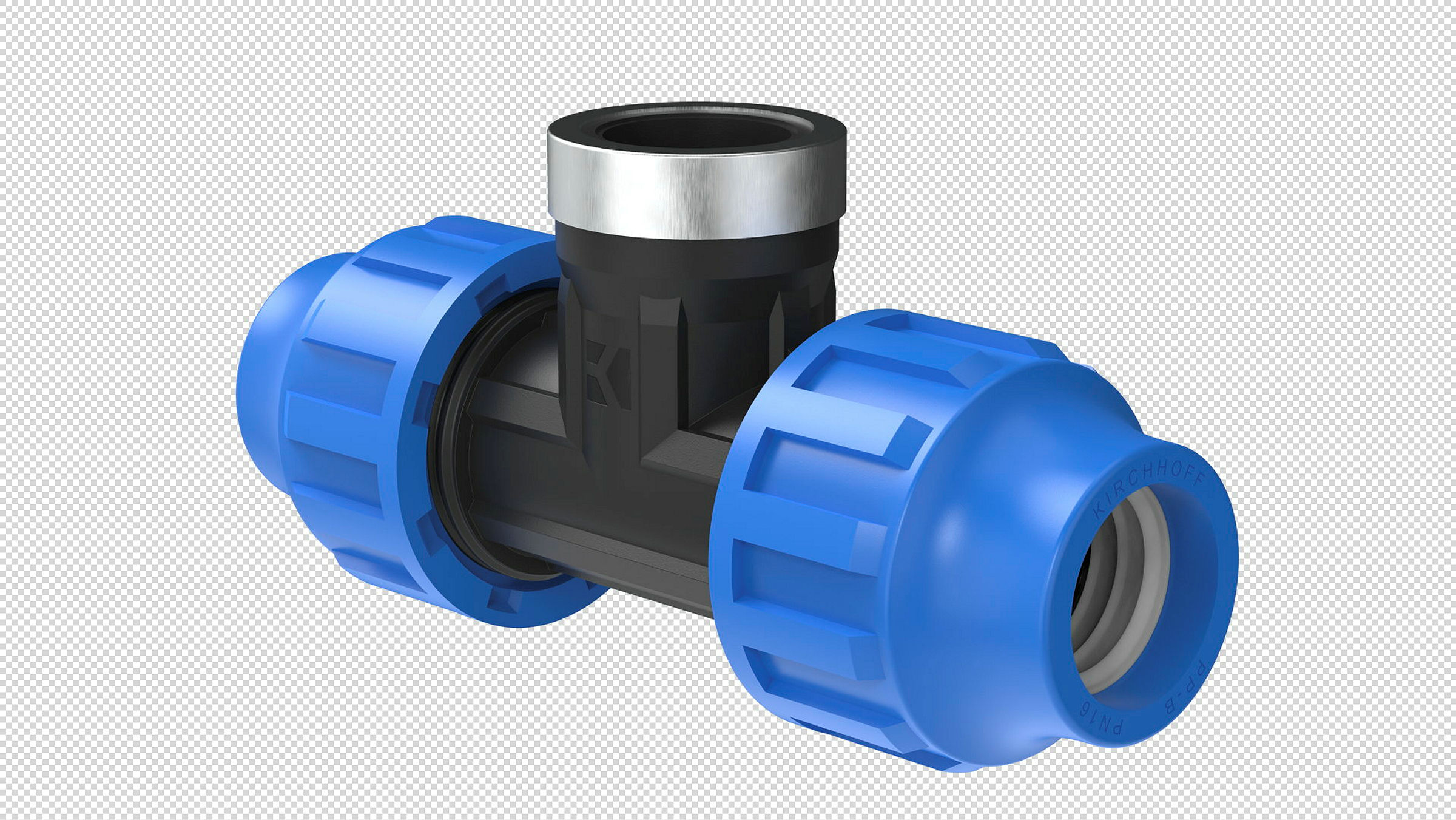 PP T-Stück, 32 mm x 3/4''IG x 32 mm, Klemmfitting für HDPE