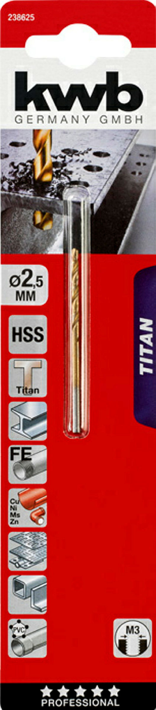 TITAN HSS Spiralbohrer, ø 2.5 mm