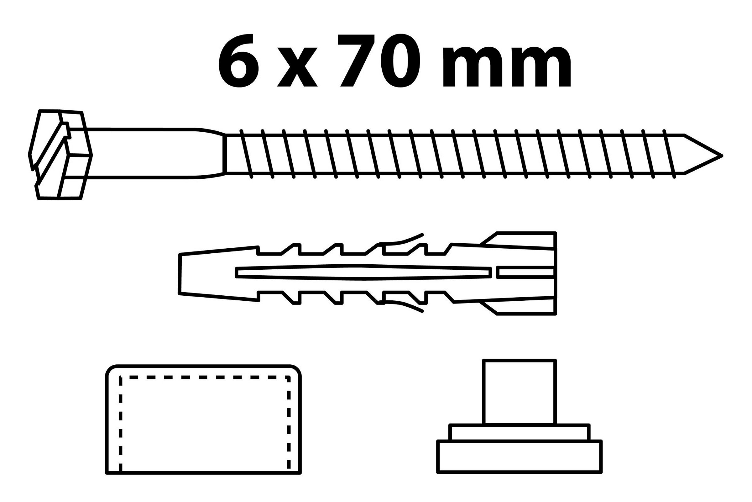Stand-WC/Ablage-Befestigungssatz Linsenkopf, Weiß, M6 x 70 mm