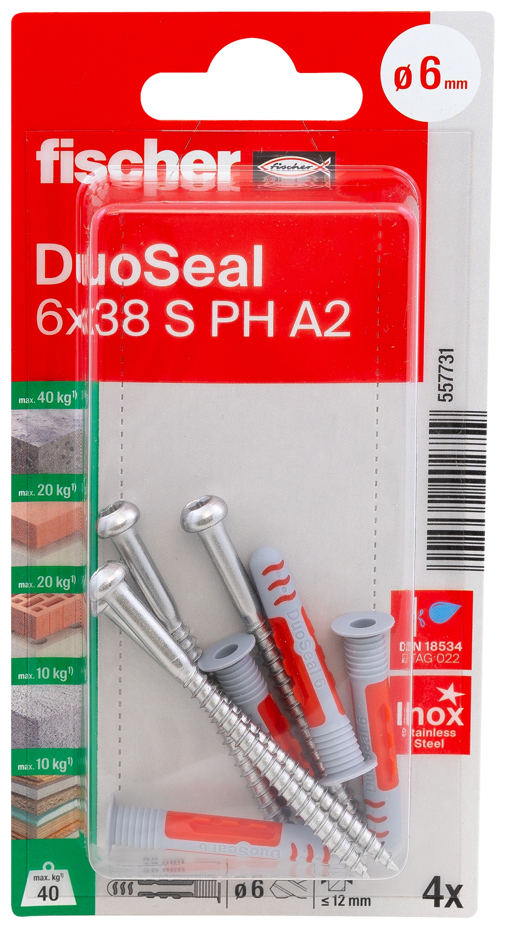 fischer DuoSeal 6 x 38 S PH TX A2 K