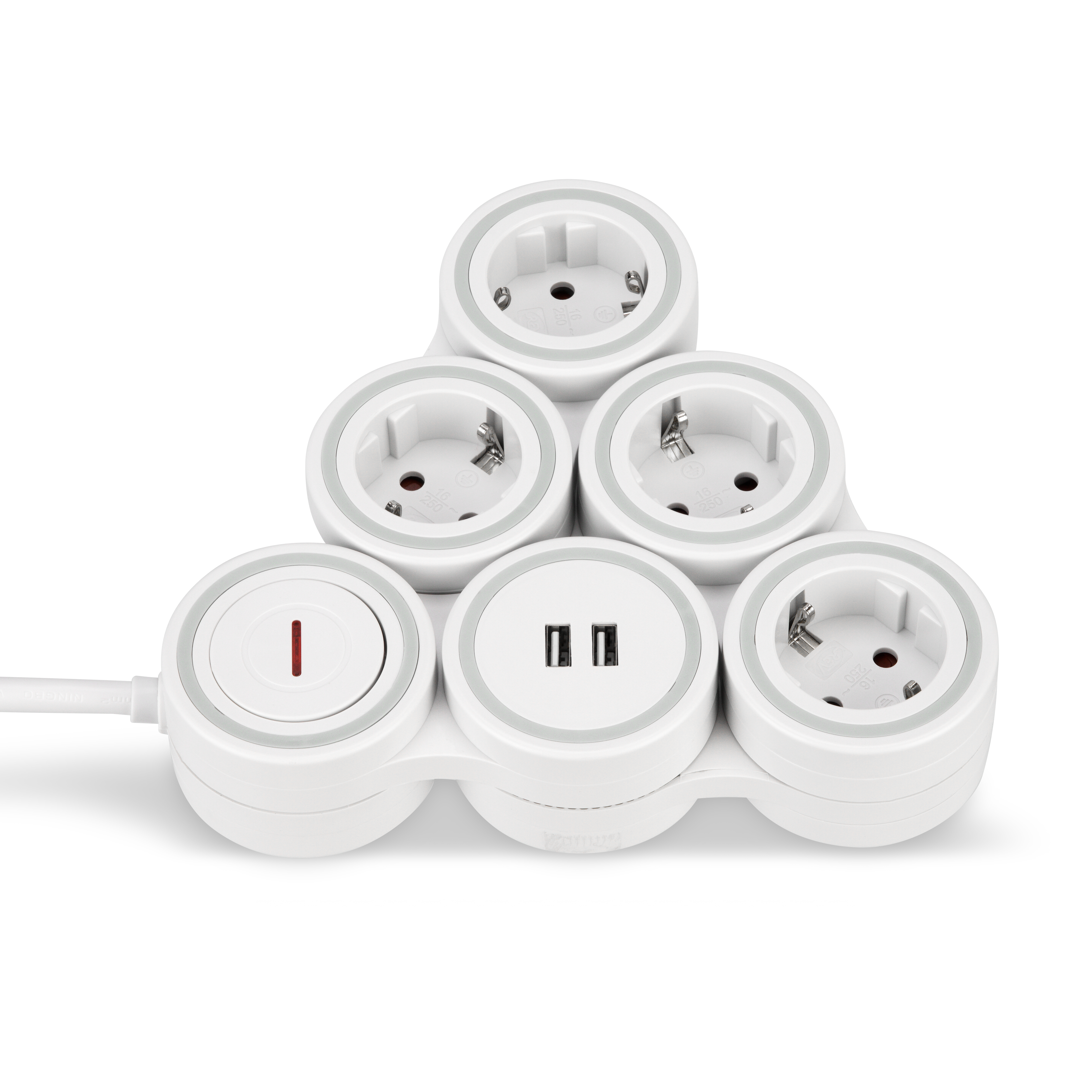 Steckdosenleiste Supraflex 4-fach USB & Schalter 1,4m weiß-grau
