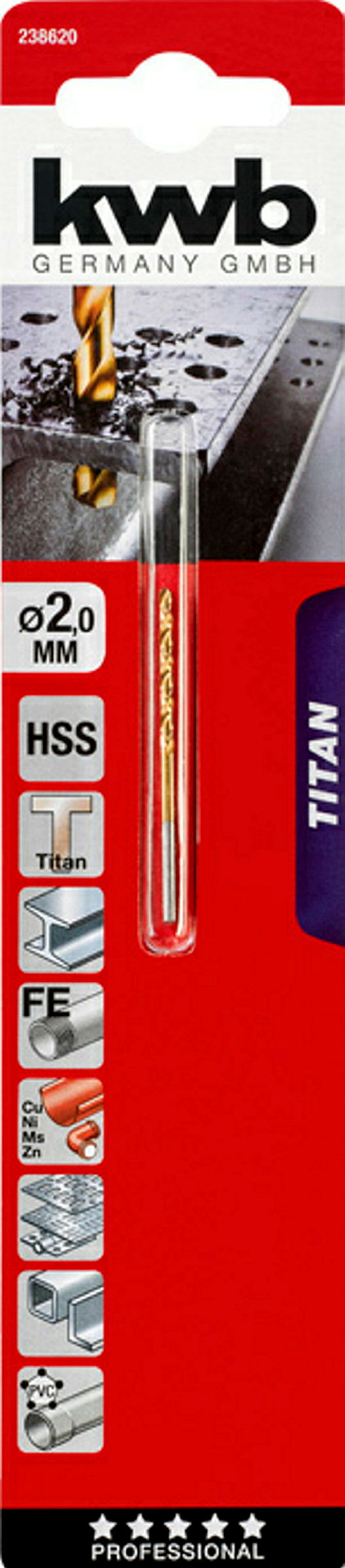 TITAN HSS Spiralbohrer, ø 2.0 mm