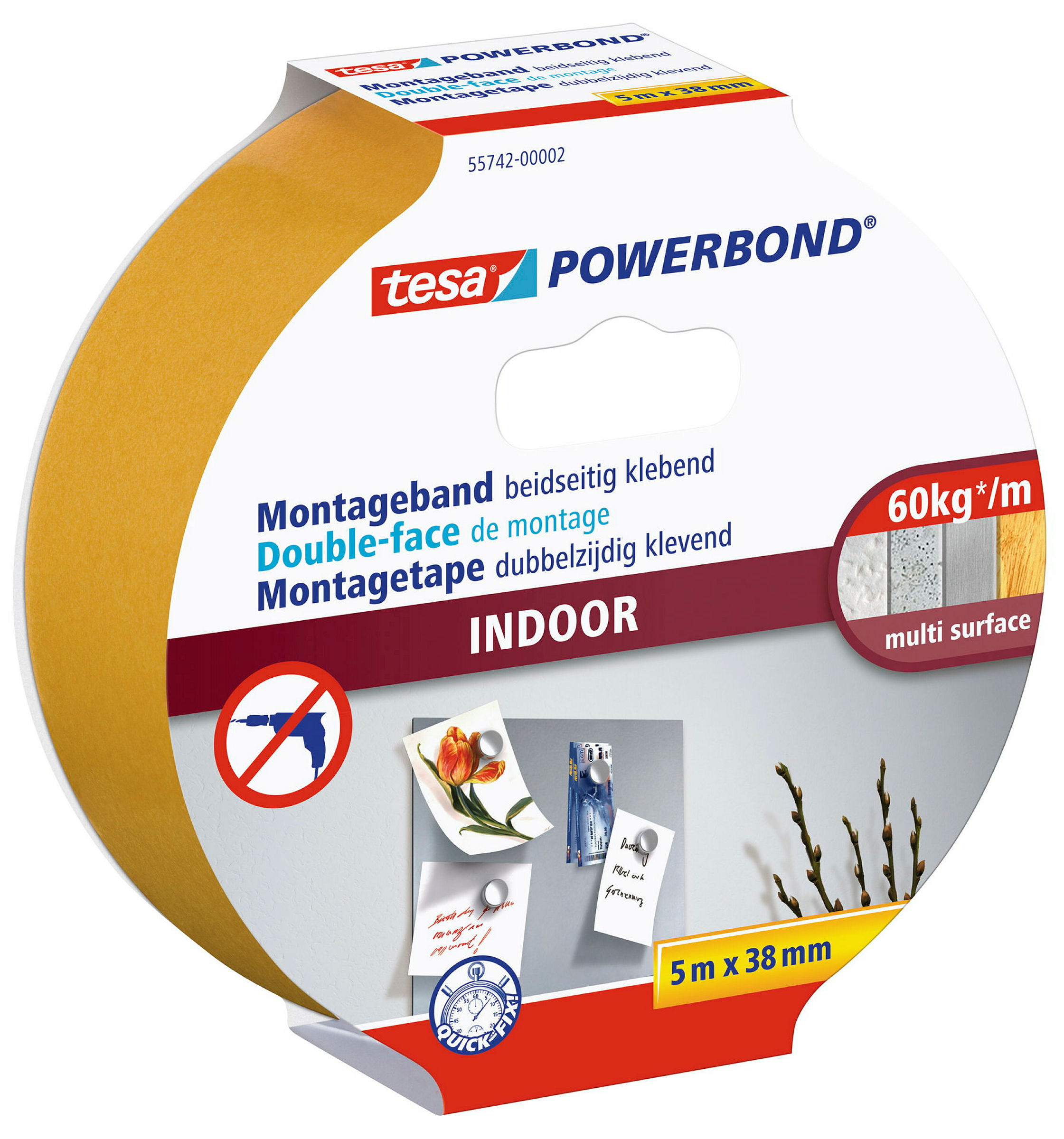 tesa® doppelseitiges Montageband Powerbond für Innen, 5m x 38mm