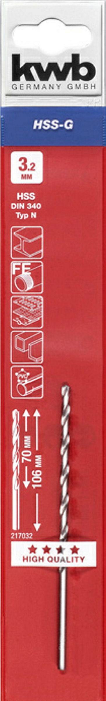 HSS Spiralbohrer, lange Ausführung, ø 3.2 mm