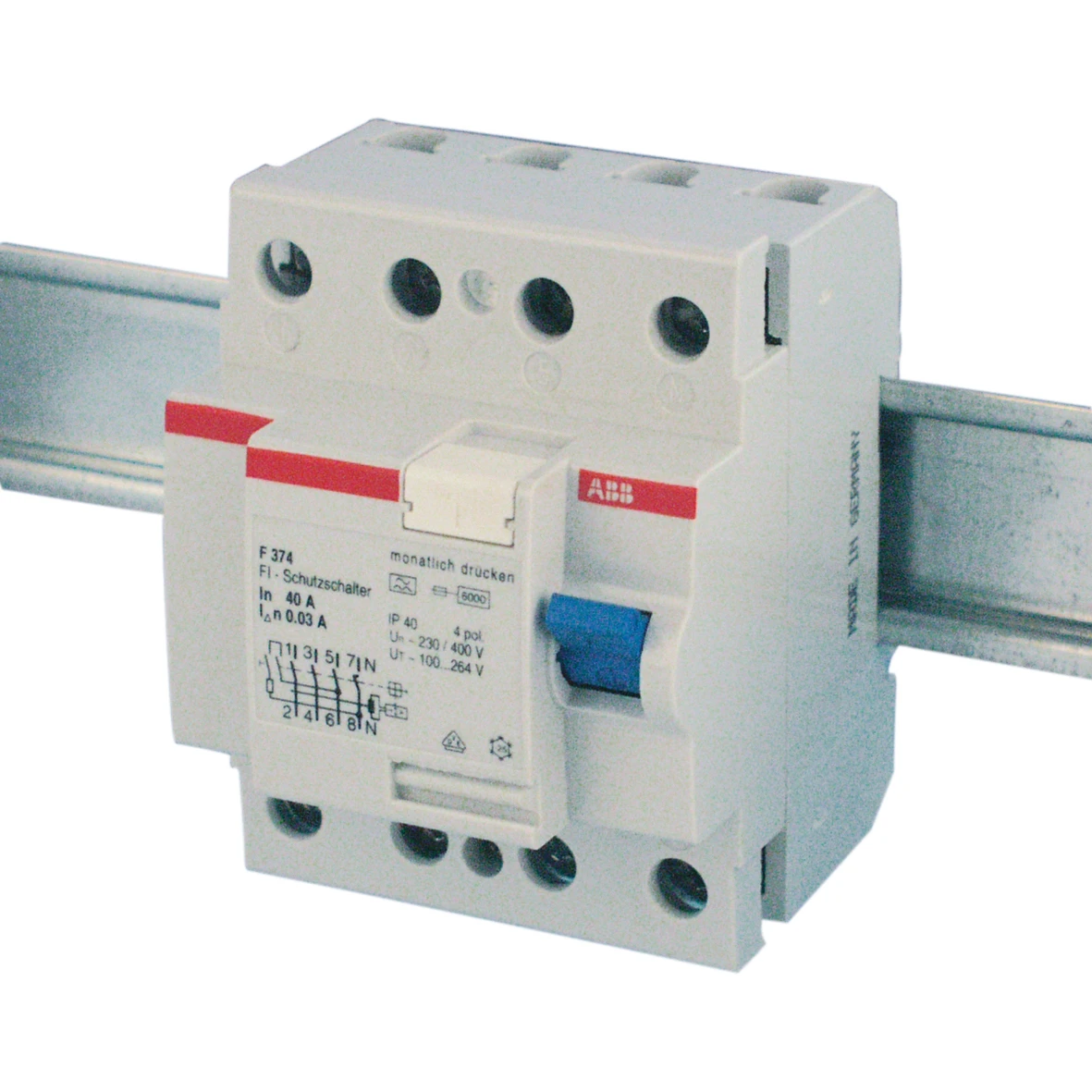 Fehlerstromschutzschalter (RCD) 4-polig , 40 A, 0,03 A grau ABB