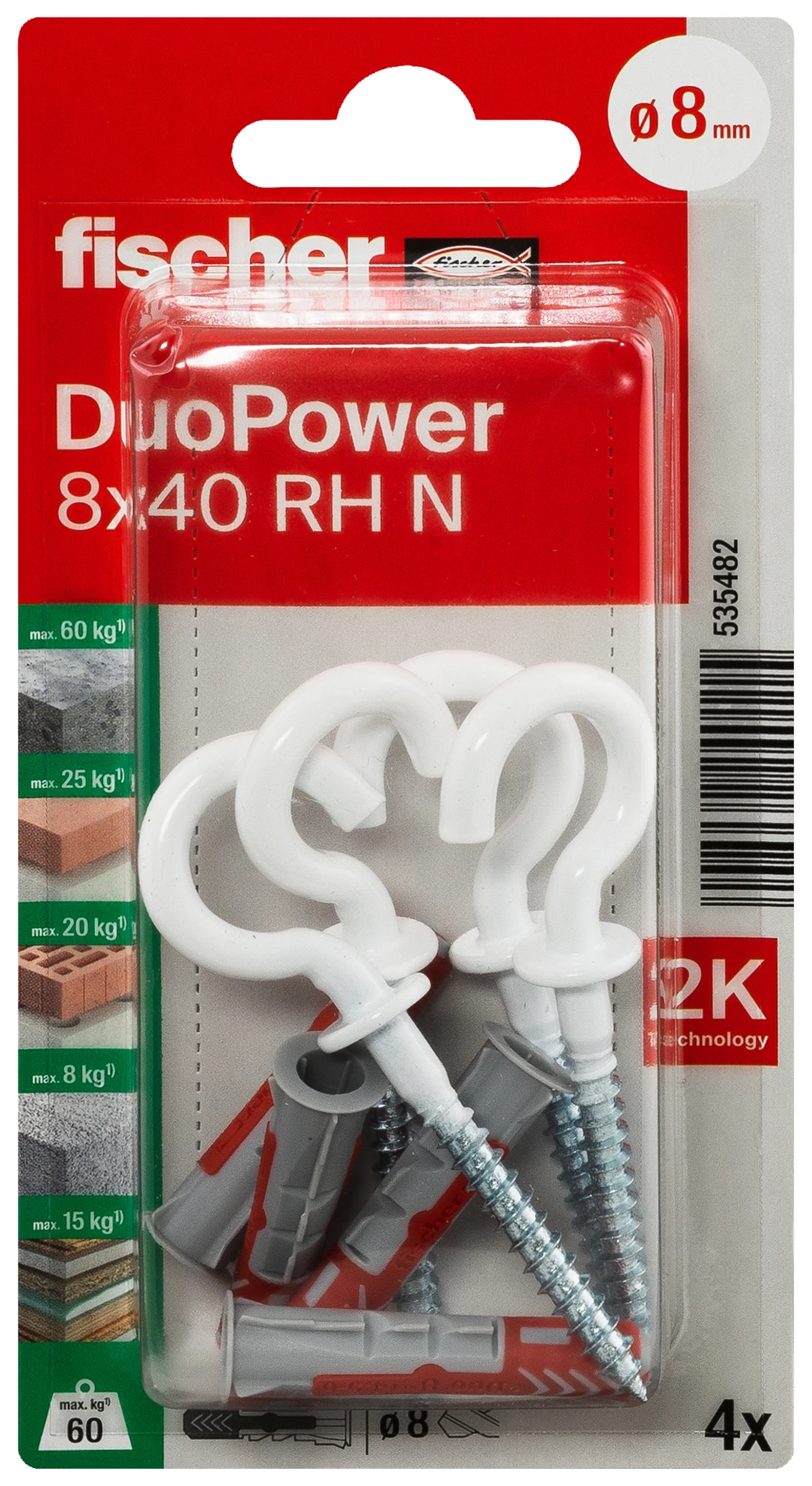 fischer DUOPOWER 8 x 40 RH mit Rundhaken, nylonbeschichtet
