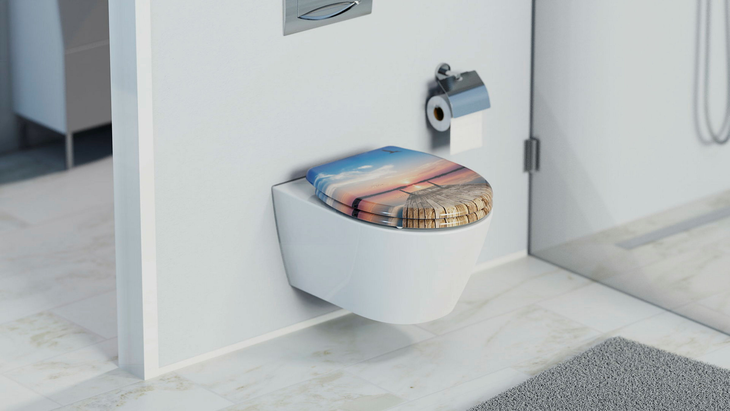 Duroplast WC-Sitz SUNSET SKY, mit Absenkautomatik und Schnellverschluss