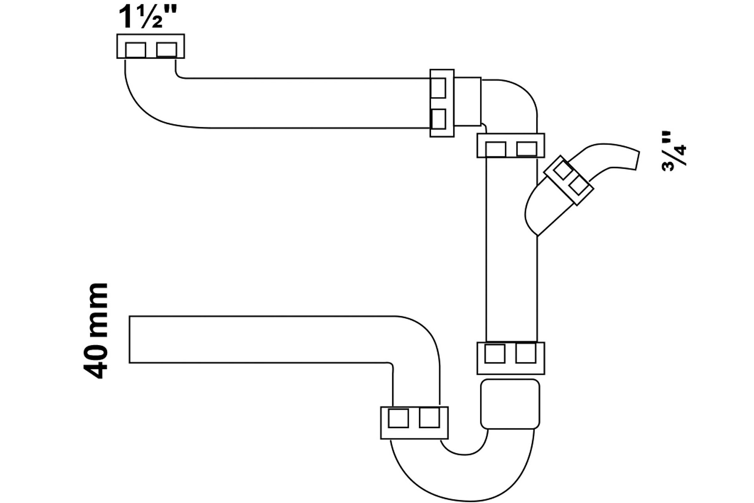 KS Raumspar-Spültisch-Röhrensiphon, Weiß, 1 1/2''IG x 40 mm, mit 3/4'' Gerä