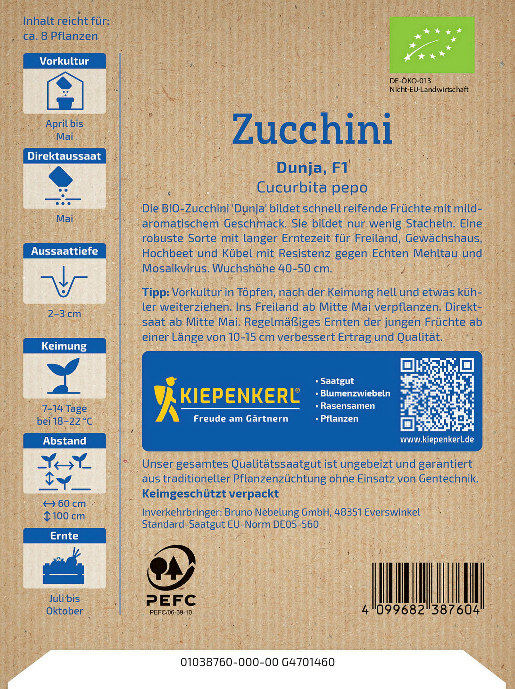 Kiepenkerl BIO Zucchini Dunja, F1
