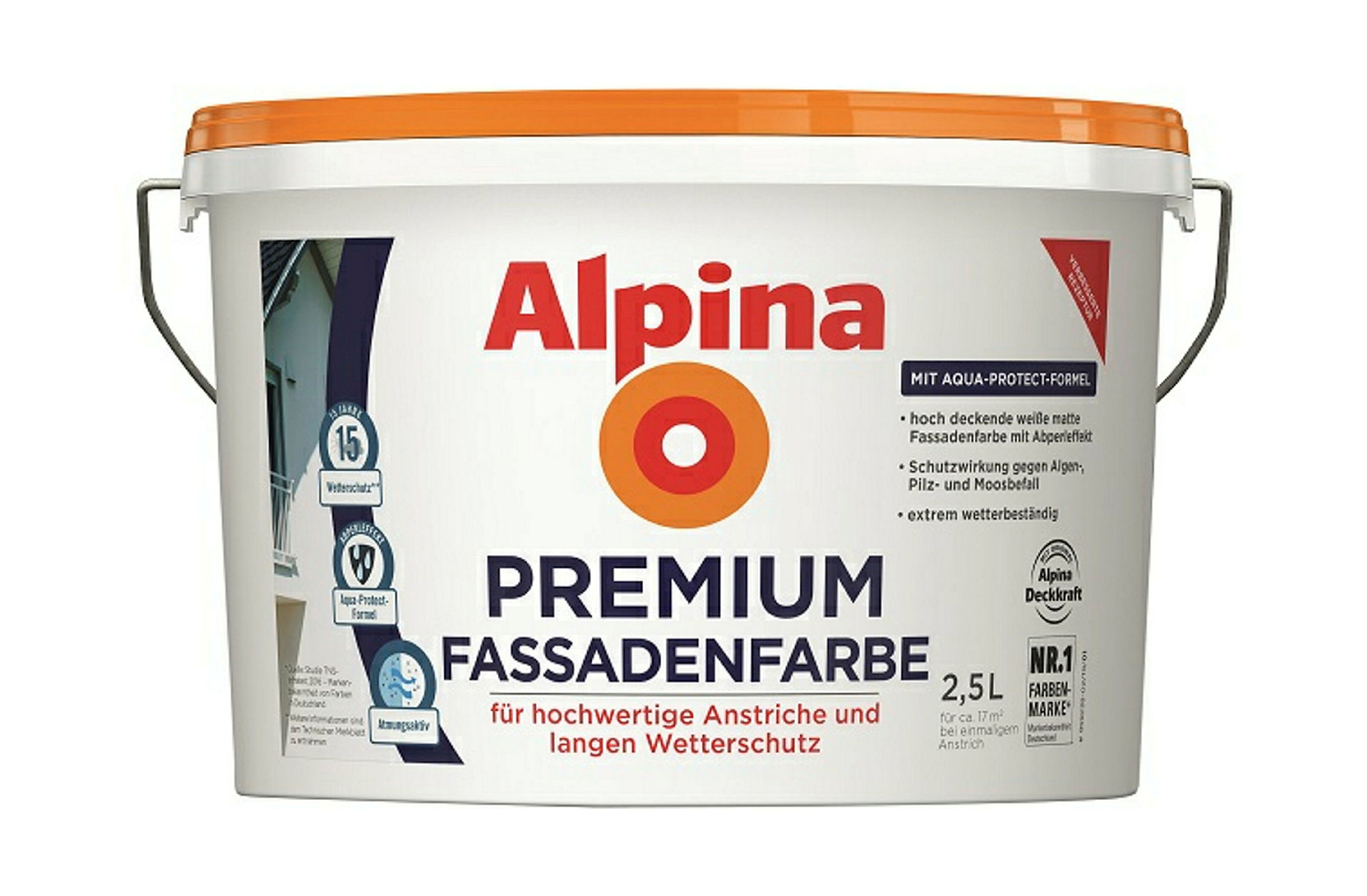Alpina Premium Fassadenfarbe 2,5 Liter weiß matt