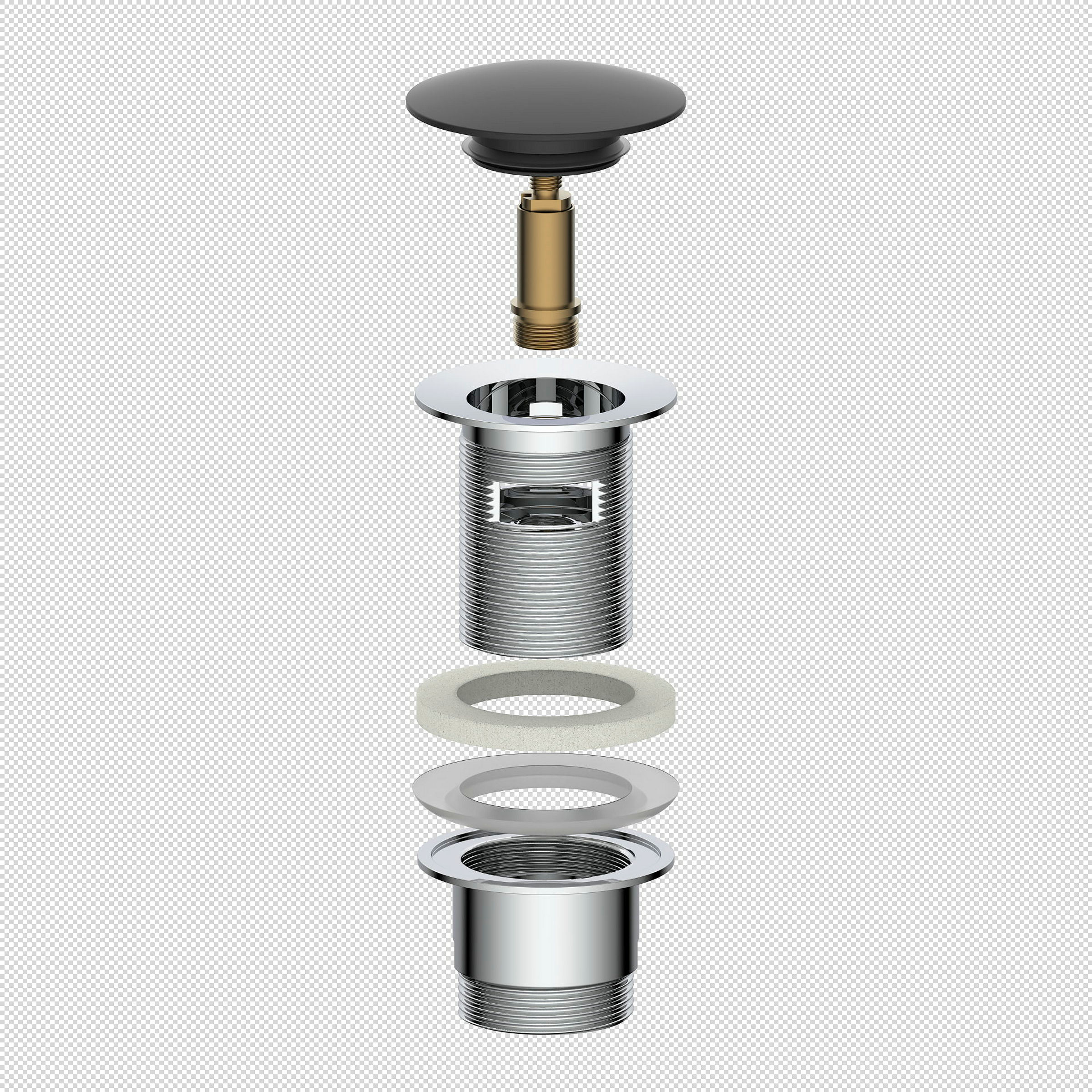Design-Ablaufventil, Kappe Schwarz matt, 1 1/4'' x 65 mm, mit Überlauf